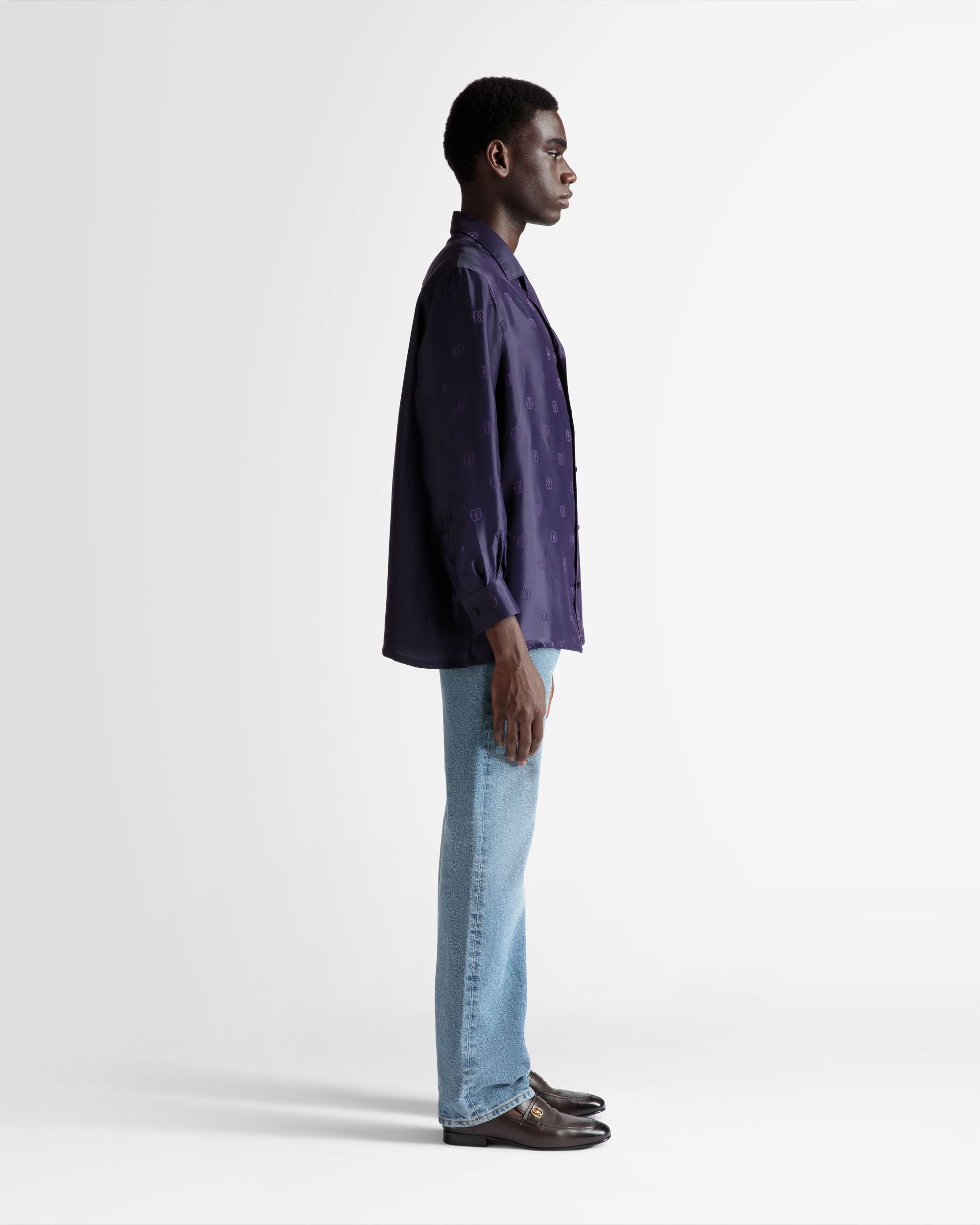 Emblem Print Shirt In Orchid Silk - Men's - Bally - 04