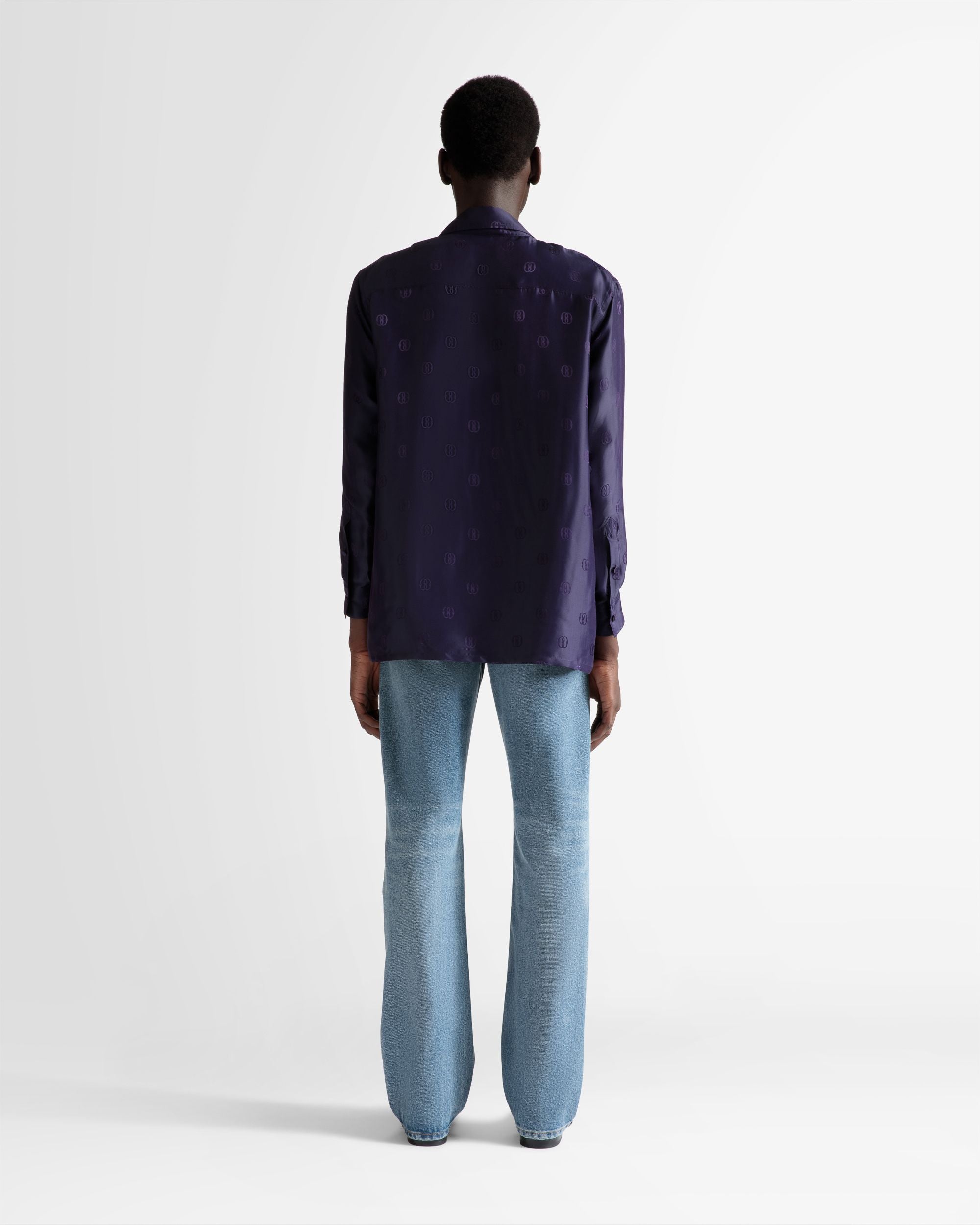 Emblem Print Shirt In Orchid Silk - Men's - Bally - 05