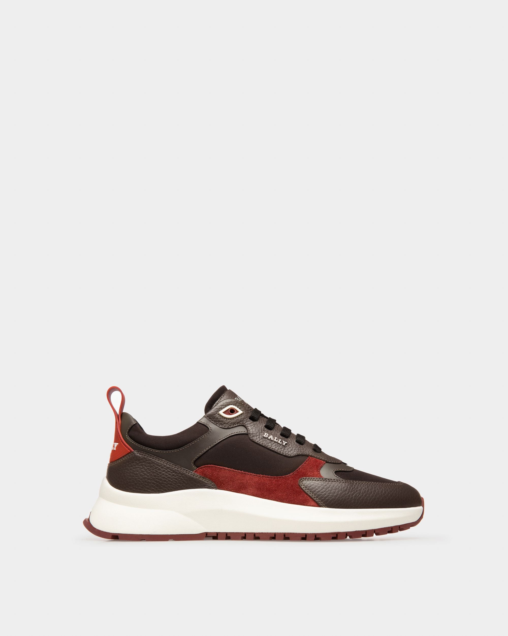 Dave Leather And Fabric Sneakers In Ebony Brown And Army Green - Men's - Bally - 01
