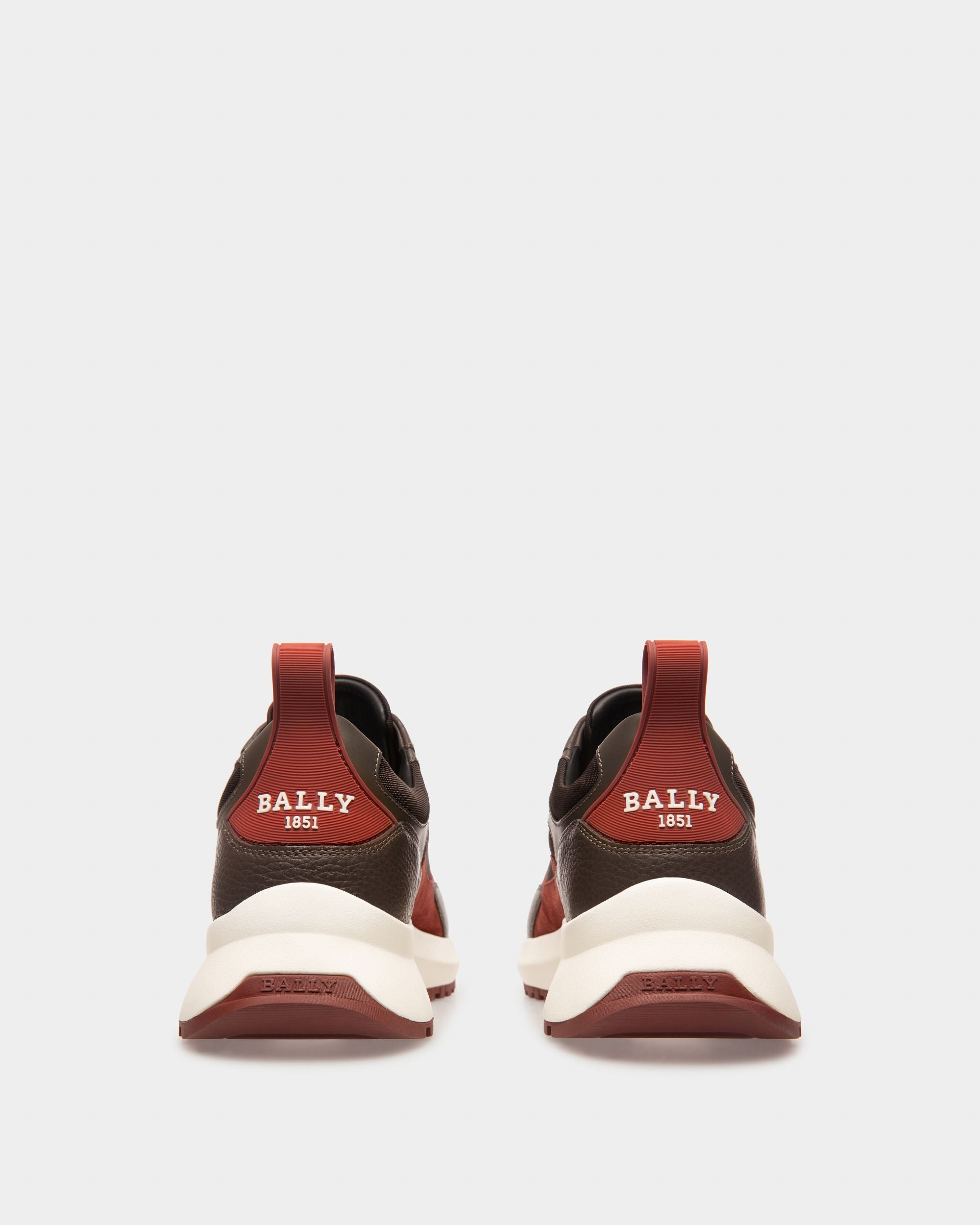 Dave Leather And Fabric Sneakers In Ebony Brown And Army Green - Men's - Bally - 04