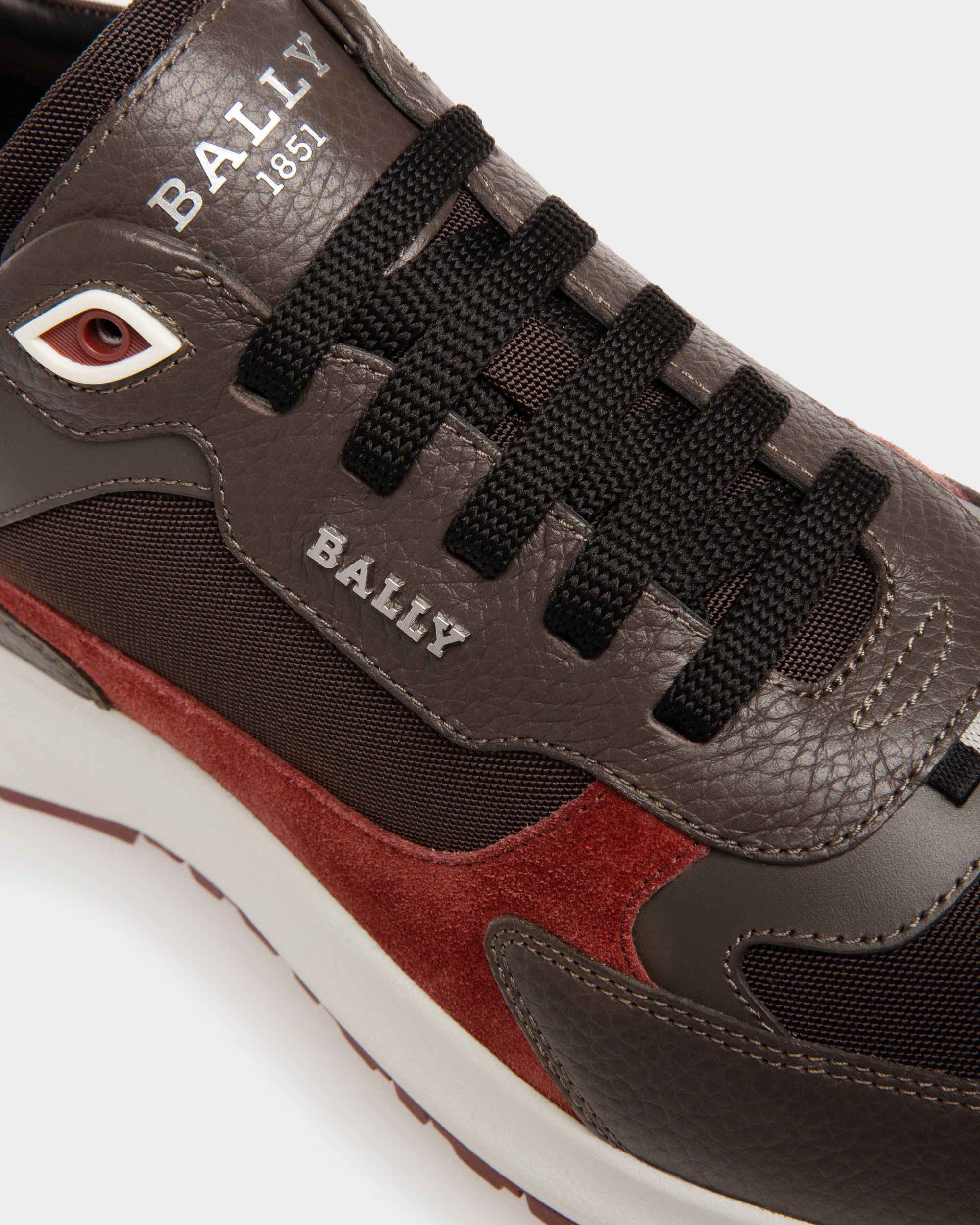 Dave Leather And Fabric Sneakers In Ebony Brown And Army Green - Men's - Bally - 06