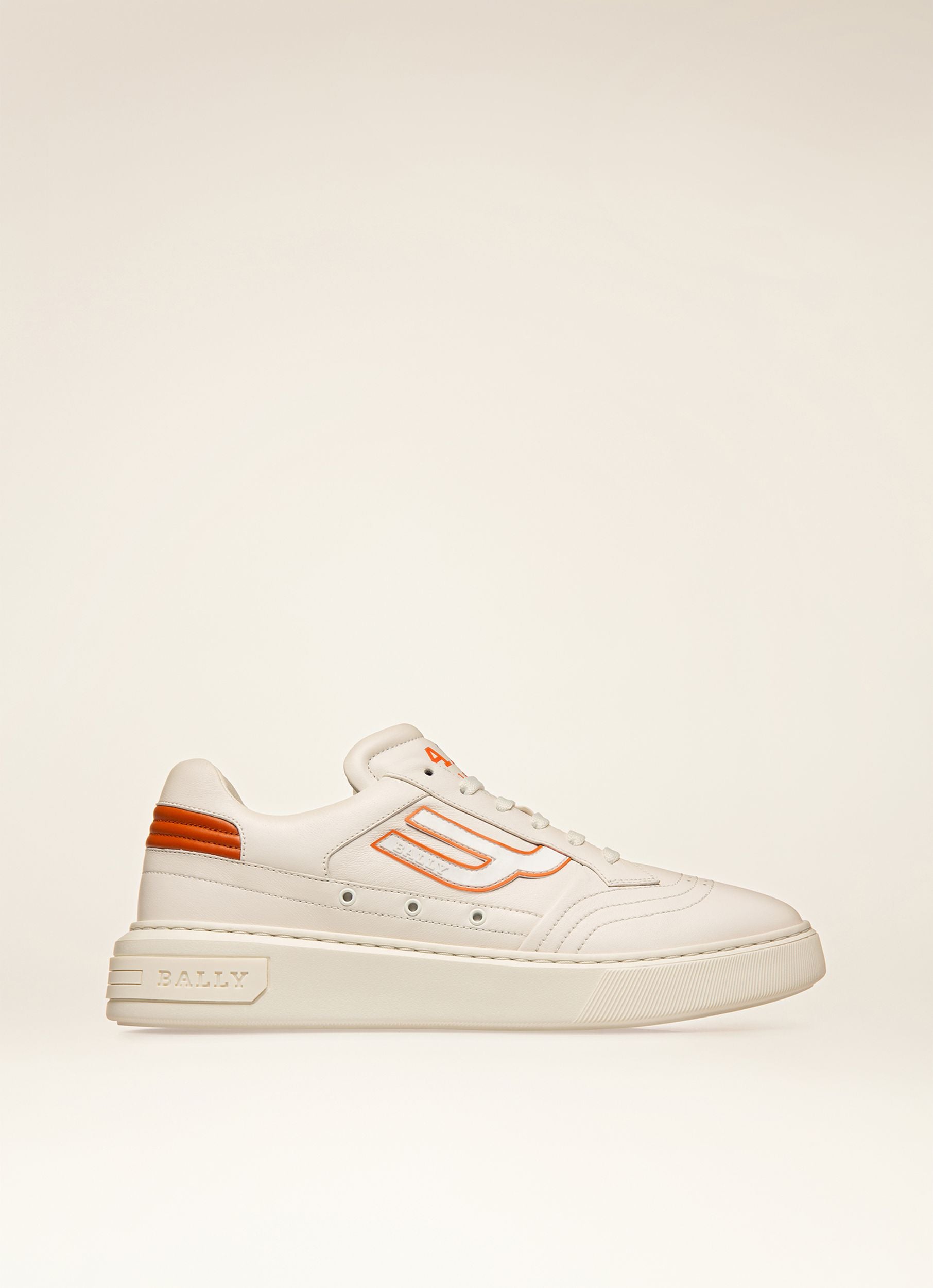 Triumph Leather Sneakers In White & Orange - Men's - Bally - 01
