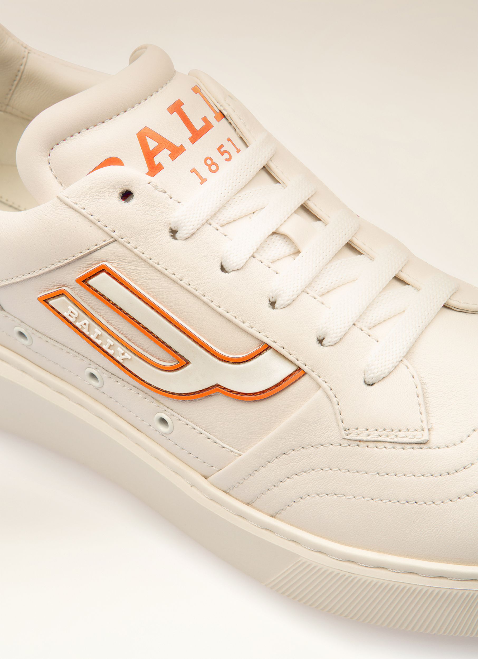 Triumph Leather Sneakers In White & Orange - Men's - Bally - 02