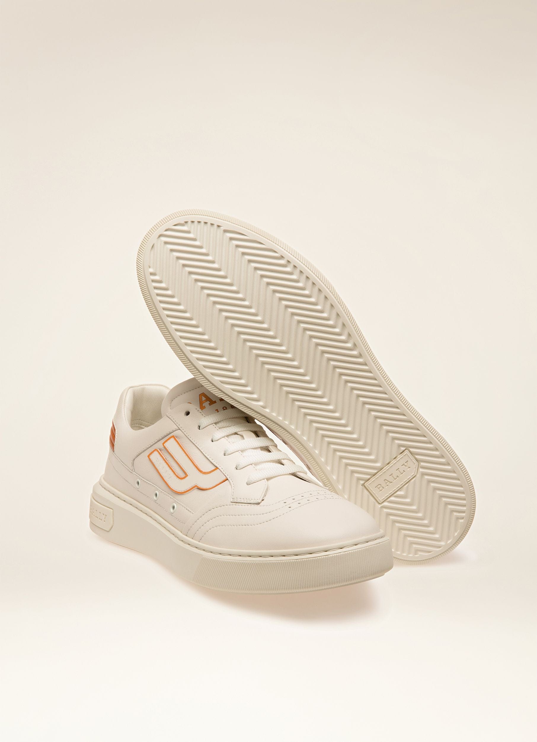 Triumph Leather Sneakers In White & Orange - Men's - Bally - 07