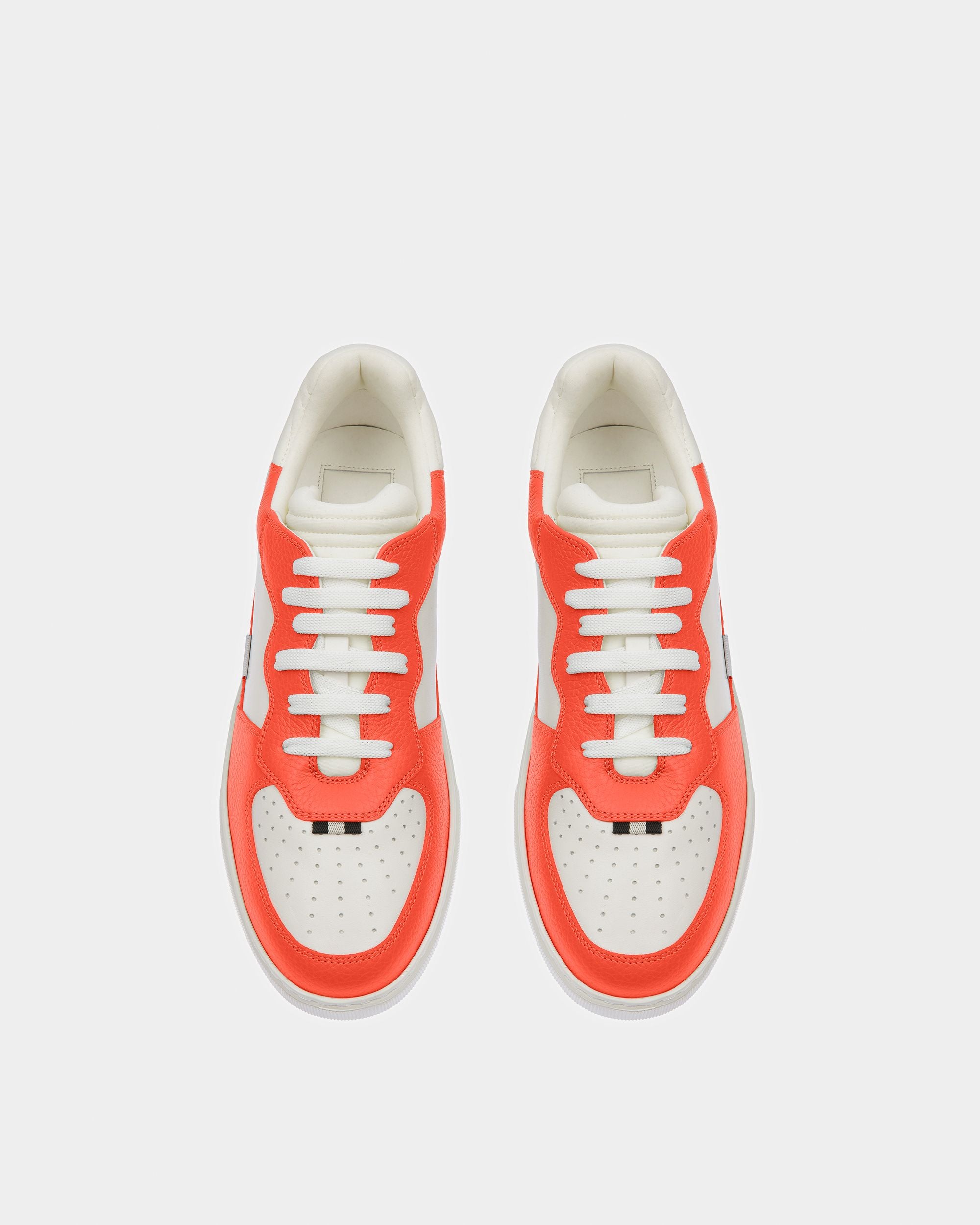Mark Leather Sneakers In Orange And White - Men's - Bally - 02