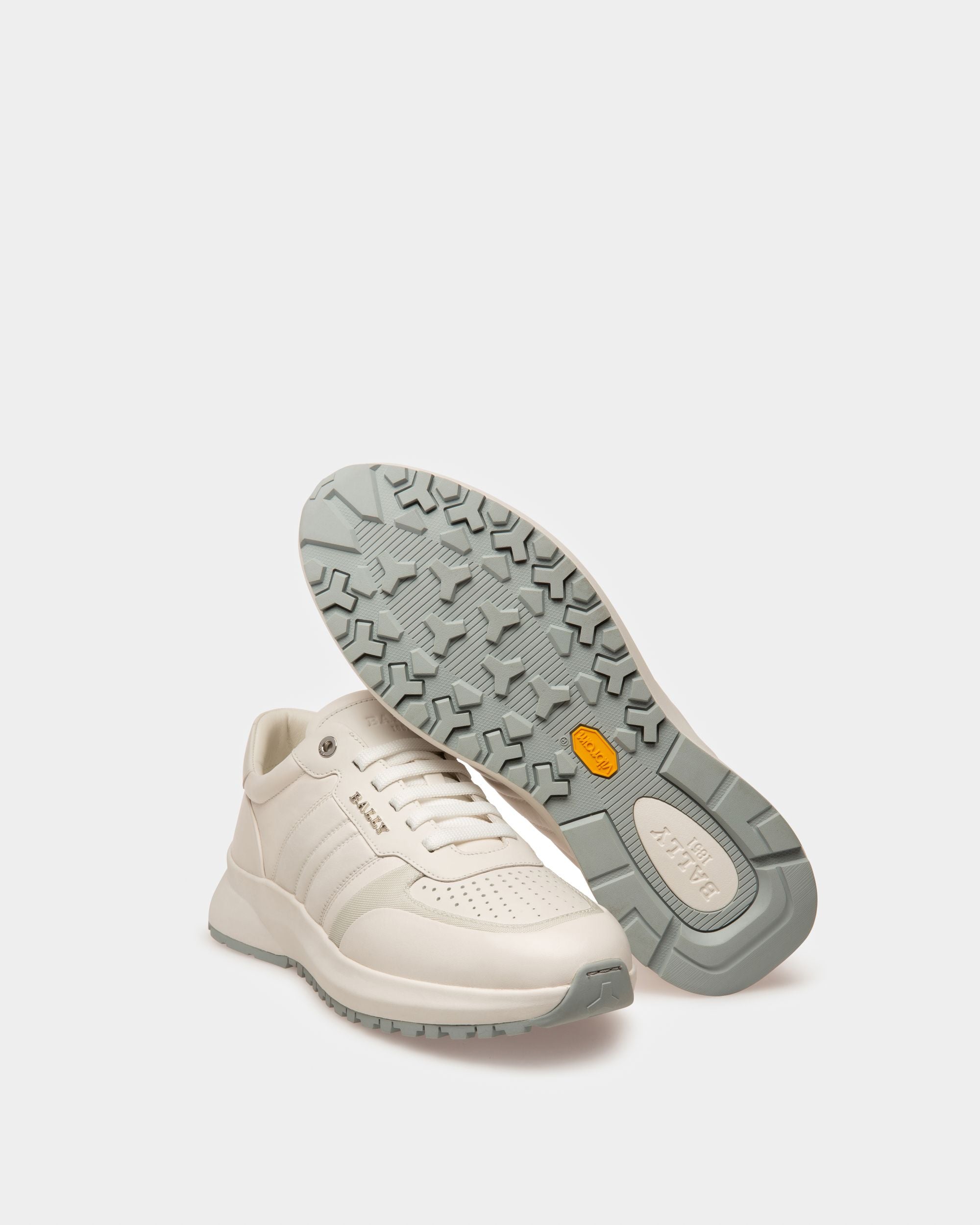 Dessye Leather And Fabric Sneakers In White And Bone - Men's - Bally - 04