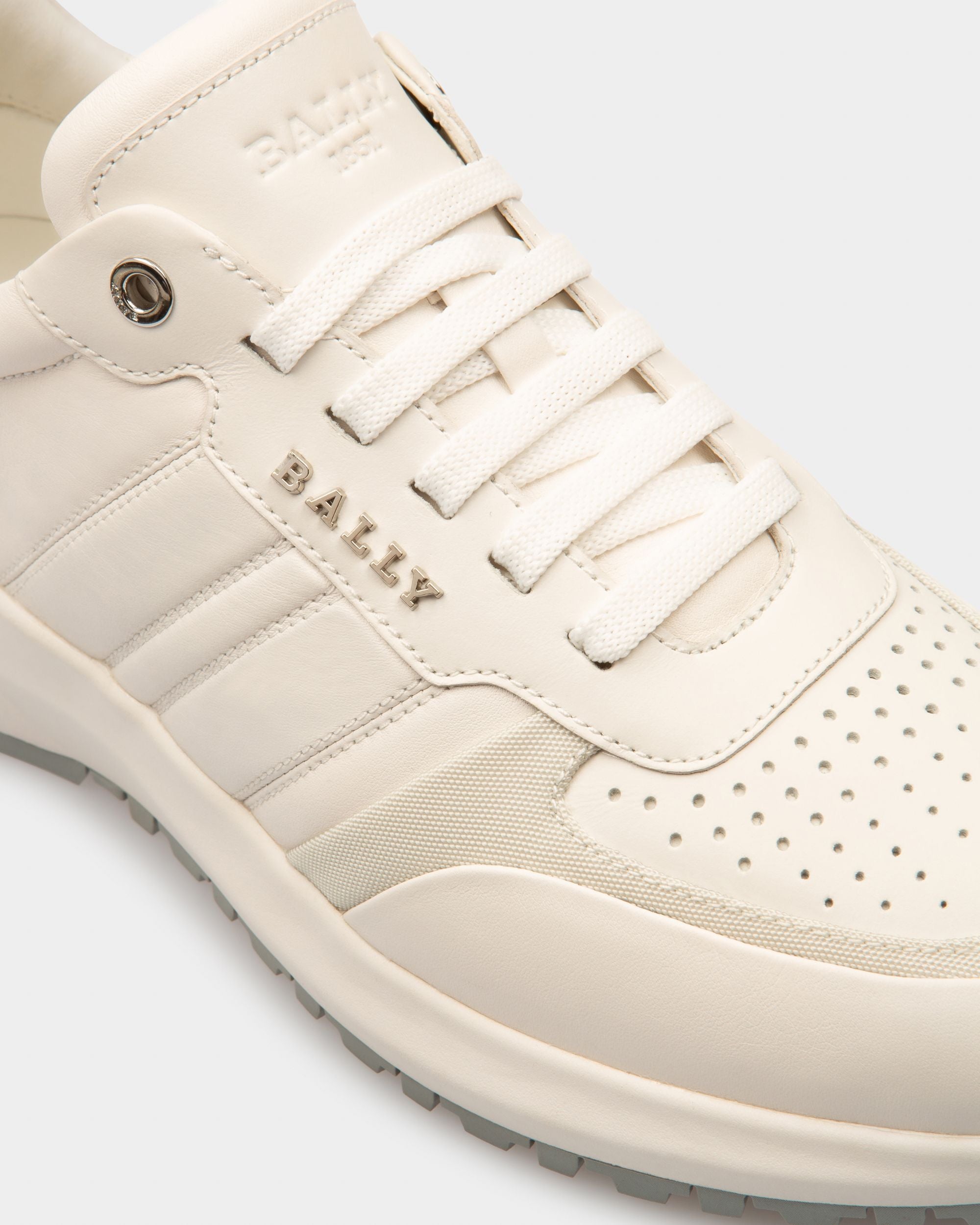 Dessye Leather And Fabric Sneakers In White And Bone - Men's - Bally - 05