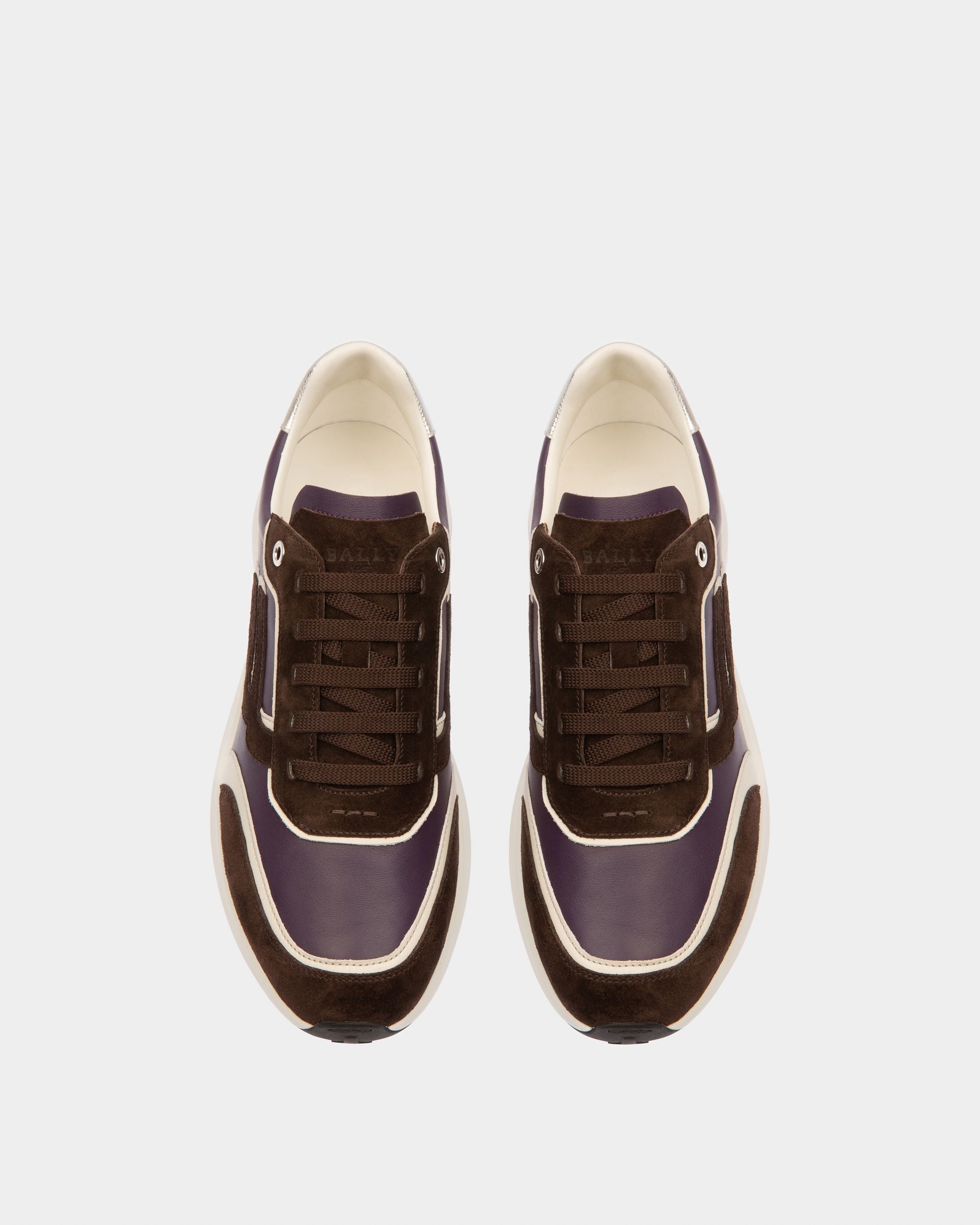 Zapatilla Outline En Piel Morada Y Ante Marrón - Hombre - Bally - 02
