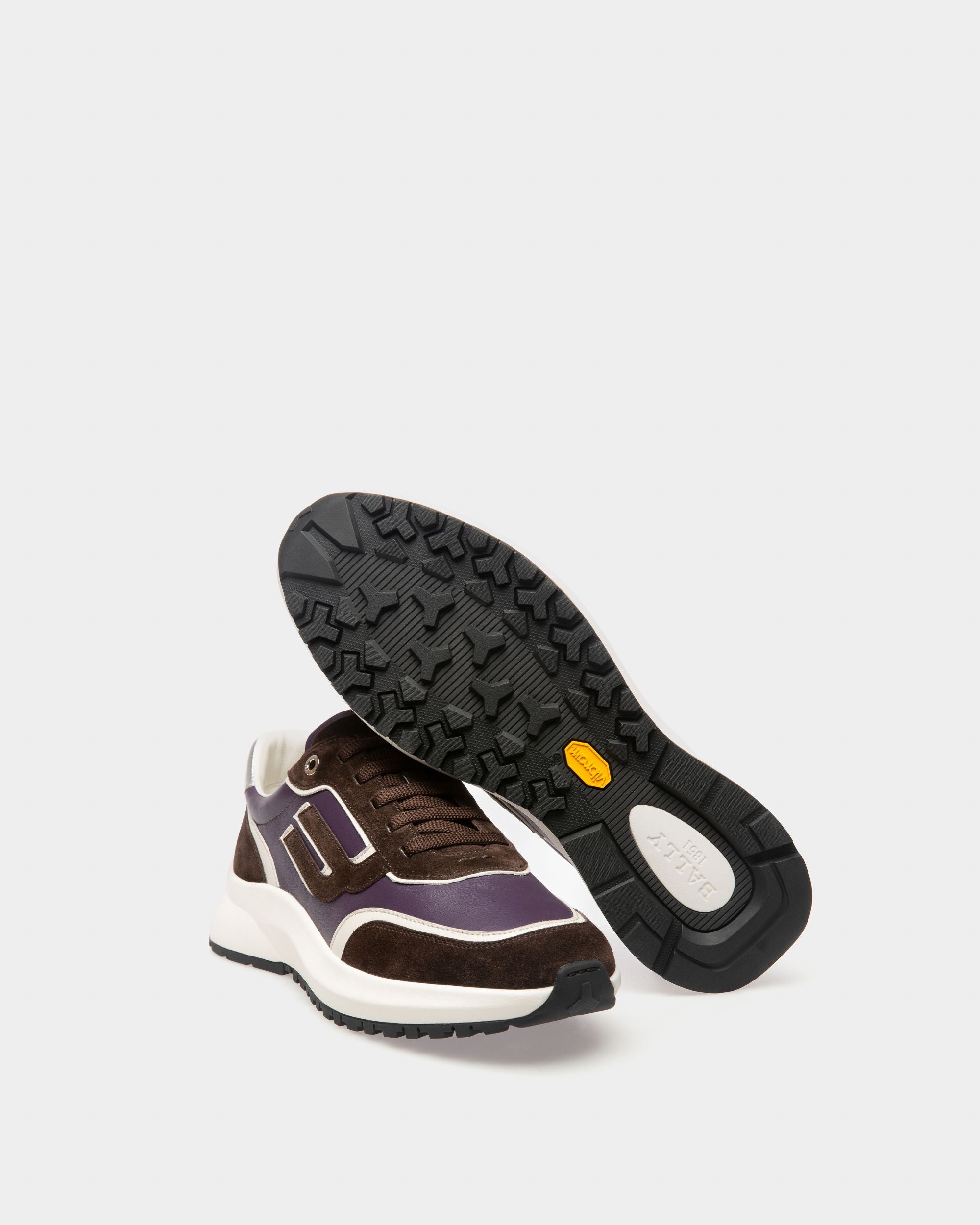 Zapatilla Outline En Piel Morada Y Ante Marrón - Hombre - Bally - 04