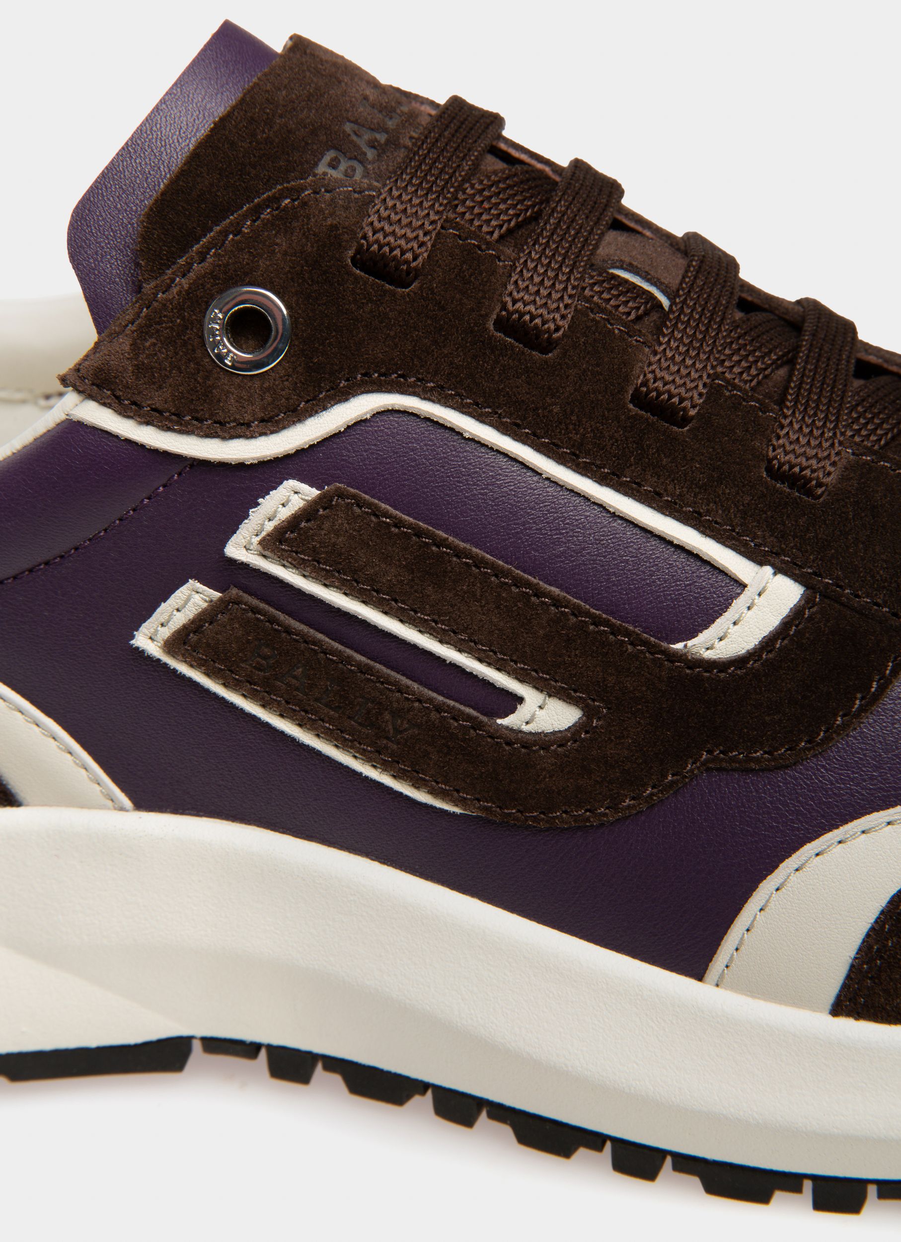 Zapatilla Outline En Piel Morada Y Ante Marrón - Hombre - Bally - 05