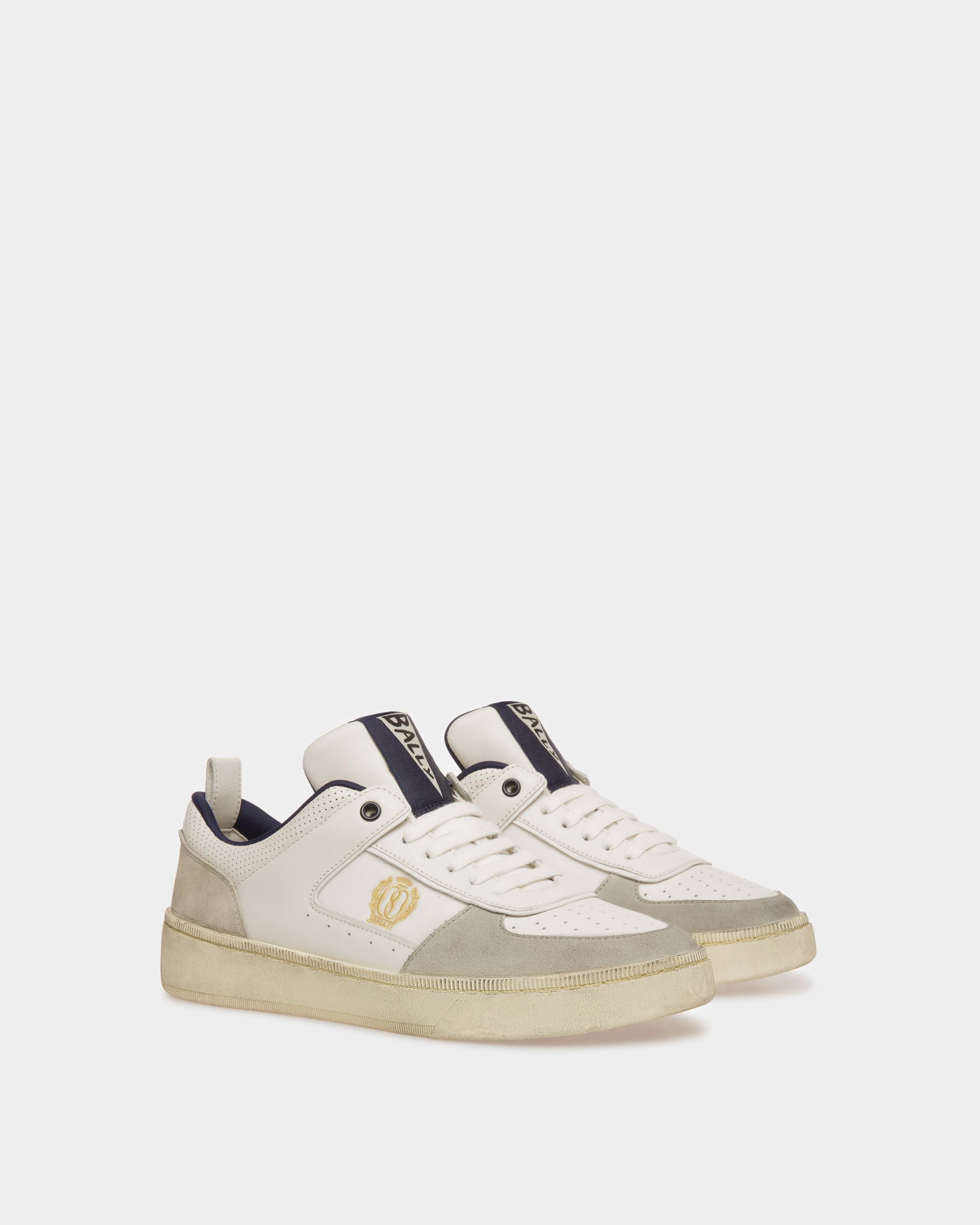 Zapatillas Raise De Piel Y Tela Blanco Roto Y Azul Medianoche - Hombre - Bally - 02