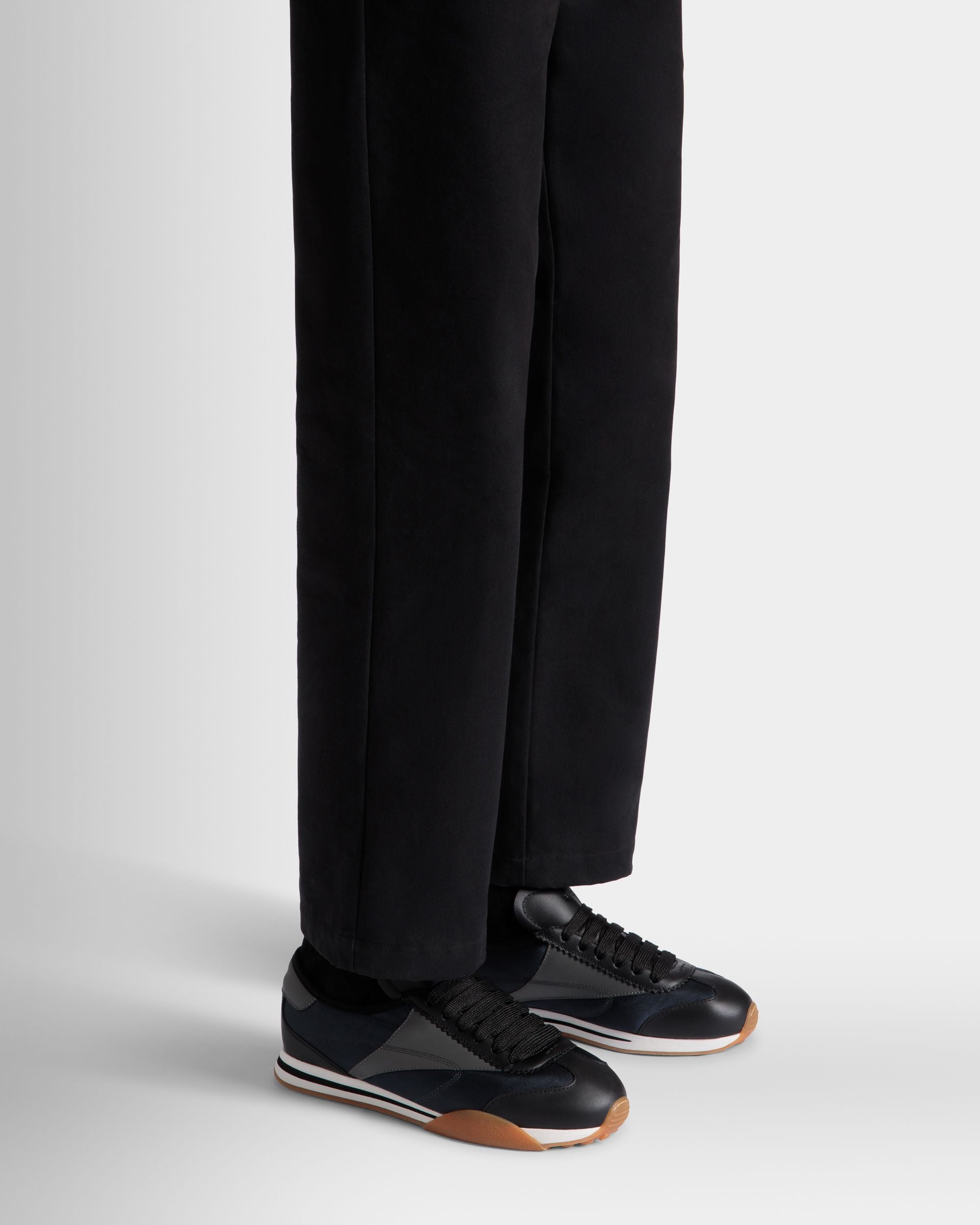 Sussex Sneaker In Black And Navy Blue Leather And Fabric - Men's - Bally - 02