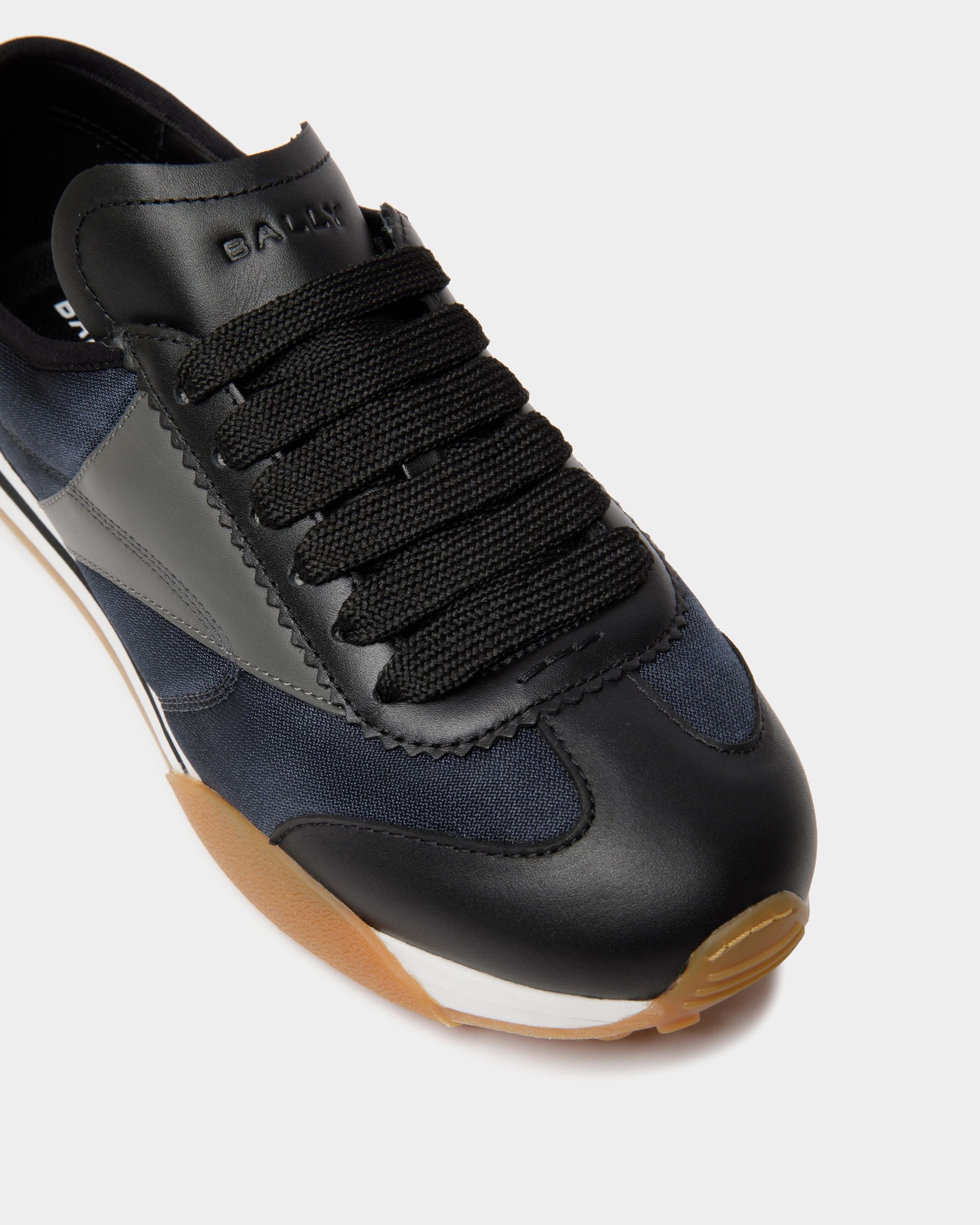 Sussex Sneaker In Black And Navy Blue Leather And Fabric - Men's - Bally - 05