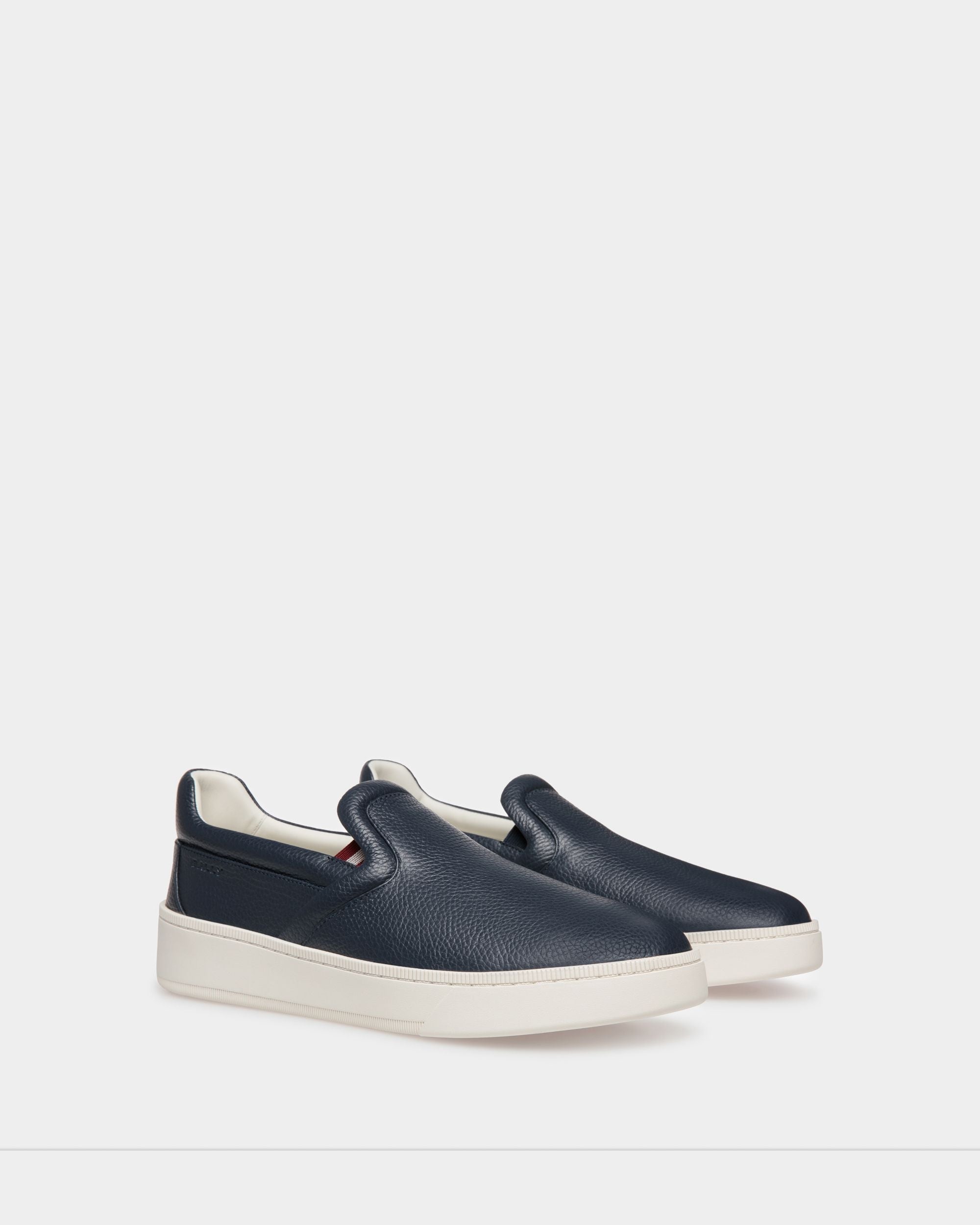 Raise Slip-On Sneaker In Blue Grained Leather - Men's - Bally - 02