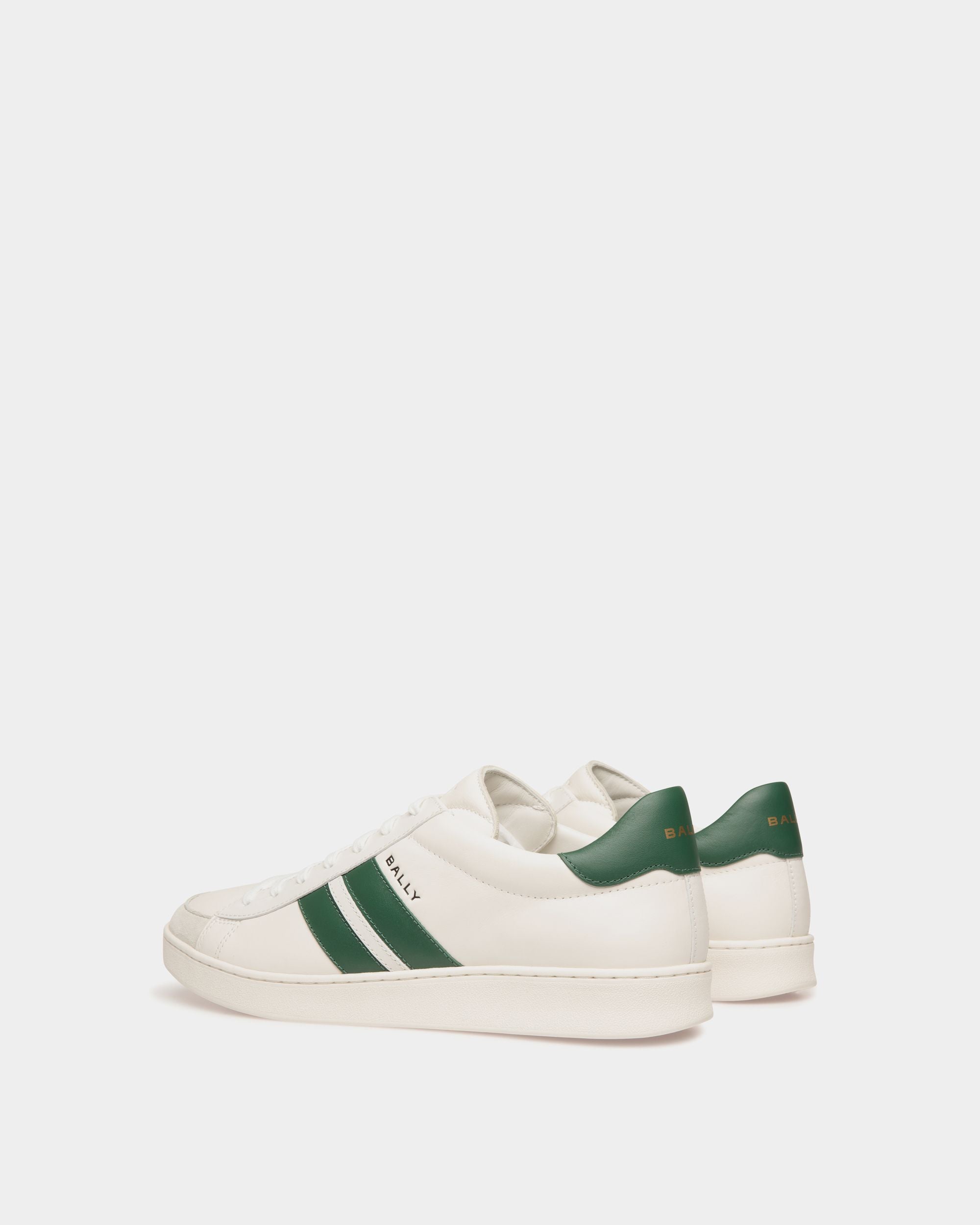 Tennis Sneaker in White and Green Leather - Men's - Bally - 03