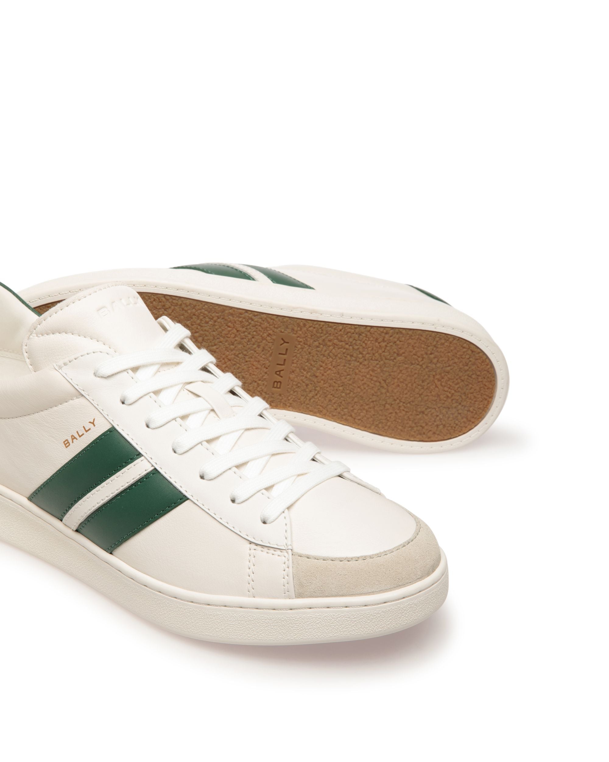 Tennis Sneaker in White and Green Leather - Men's - Bally - 04