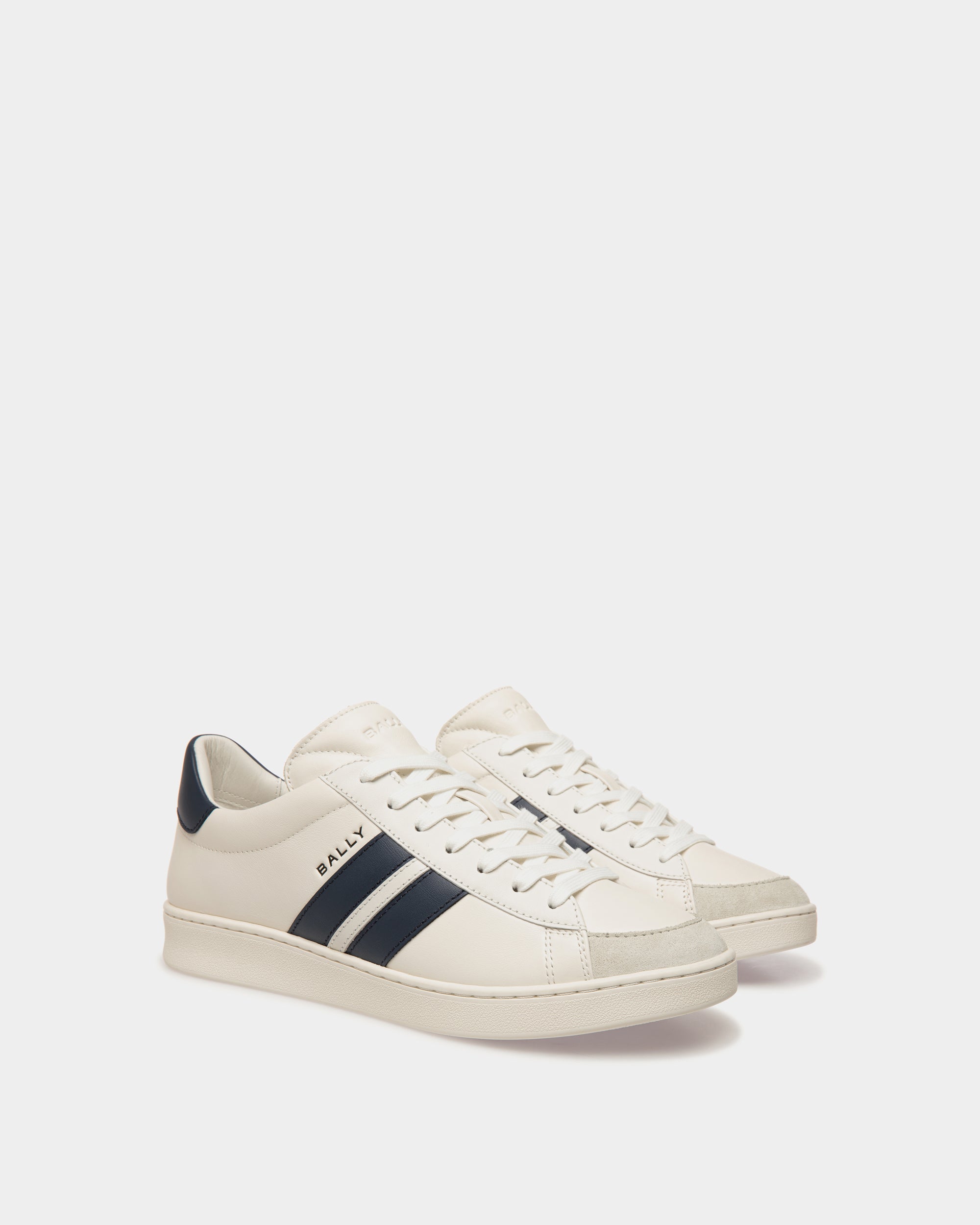 Zapatillas Tennis De Piel Blanca Y Navy Blue - Hombre - Bally - 03