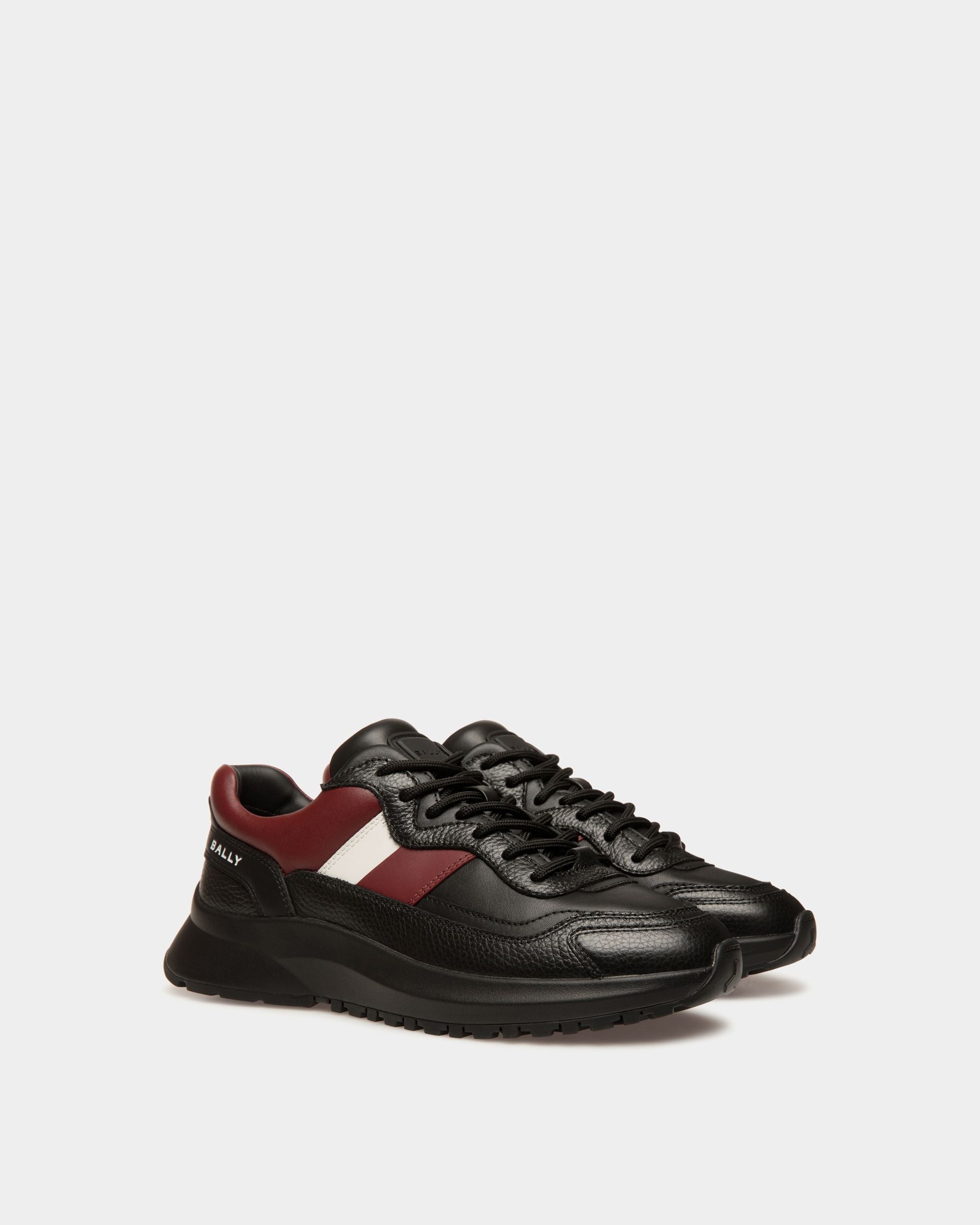 Outline Sneaker in Black And Heritage Red Leather - Men's - Bally - 02