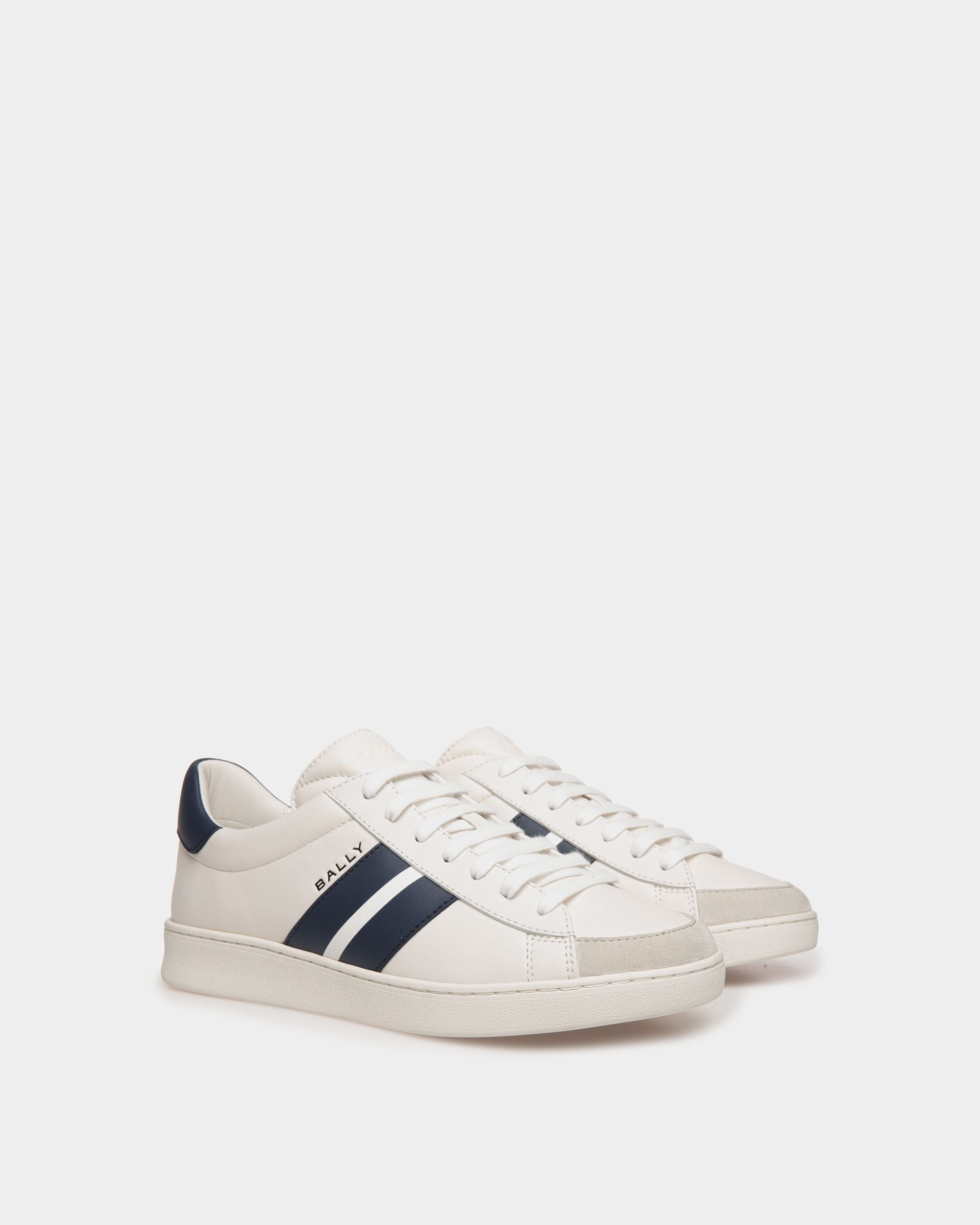 Zapatilla Tennis De Piel Blanca Y Navy Blue - Hombre - Bally - 02