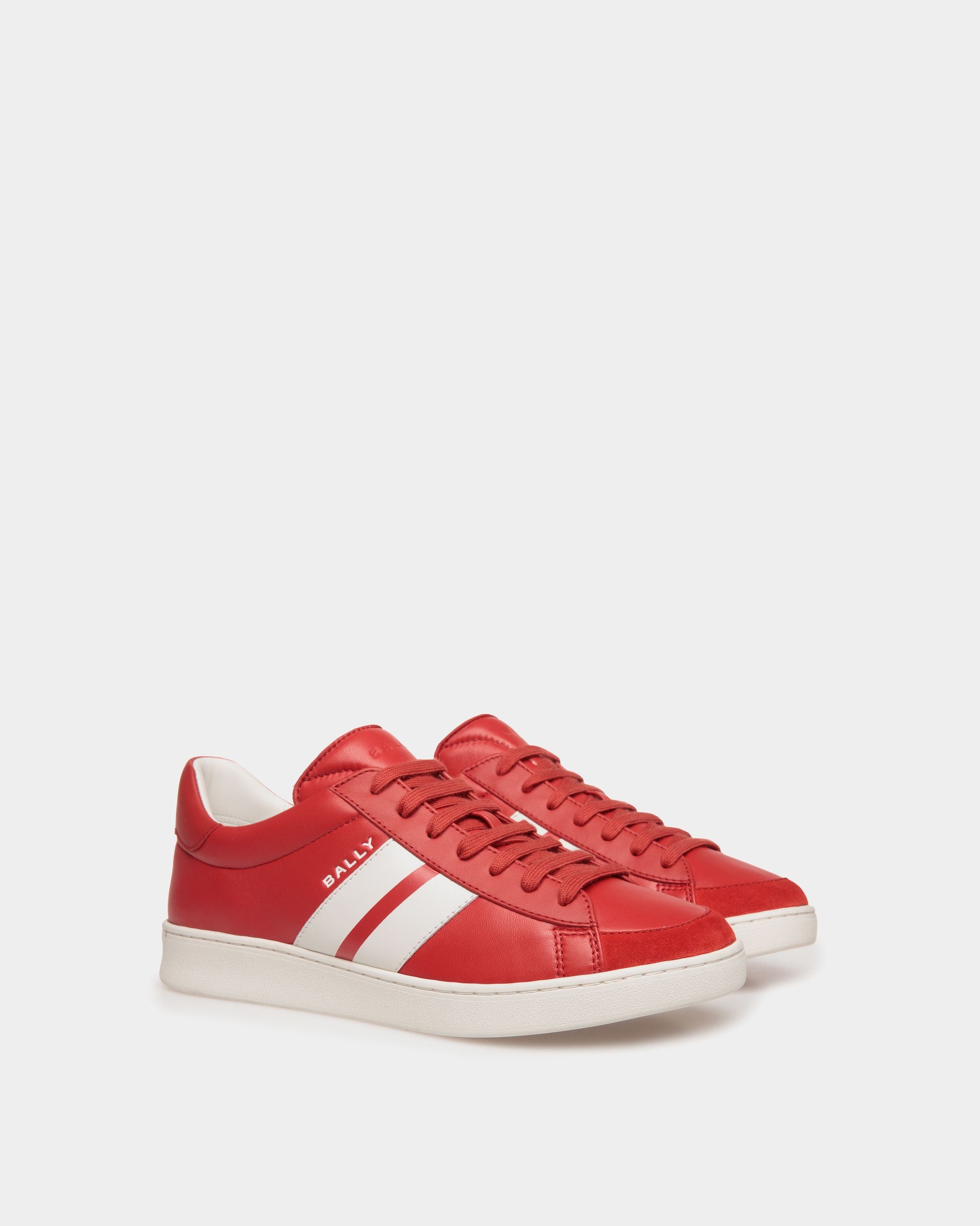 Tennis Sneaker In Candy Red And White Leather - Men's - Bally - 03