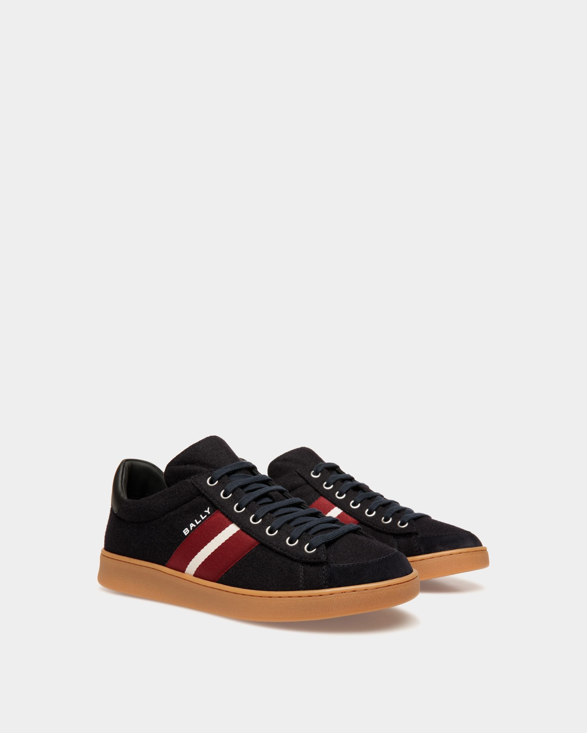 Zapatilla Tennis De Lana Navy Blue Y Piel Negra - Hombre - Bally - 02