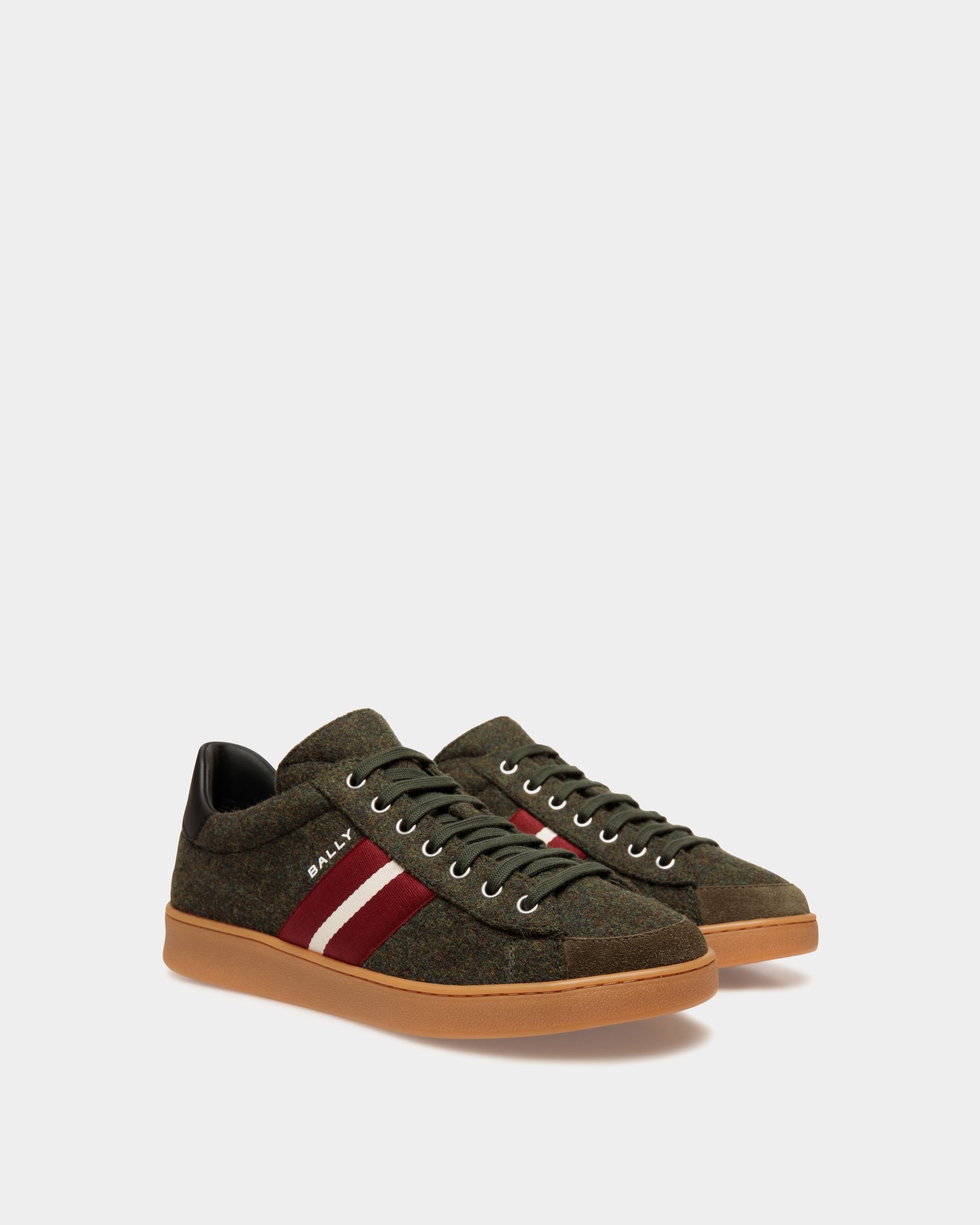 Zapatilla Tennis De Lana Y Piel Sage Green Y Negra - Hombre - Bally - 02