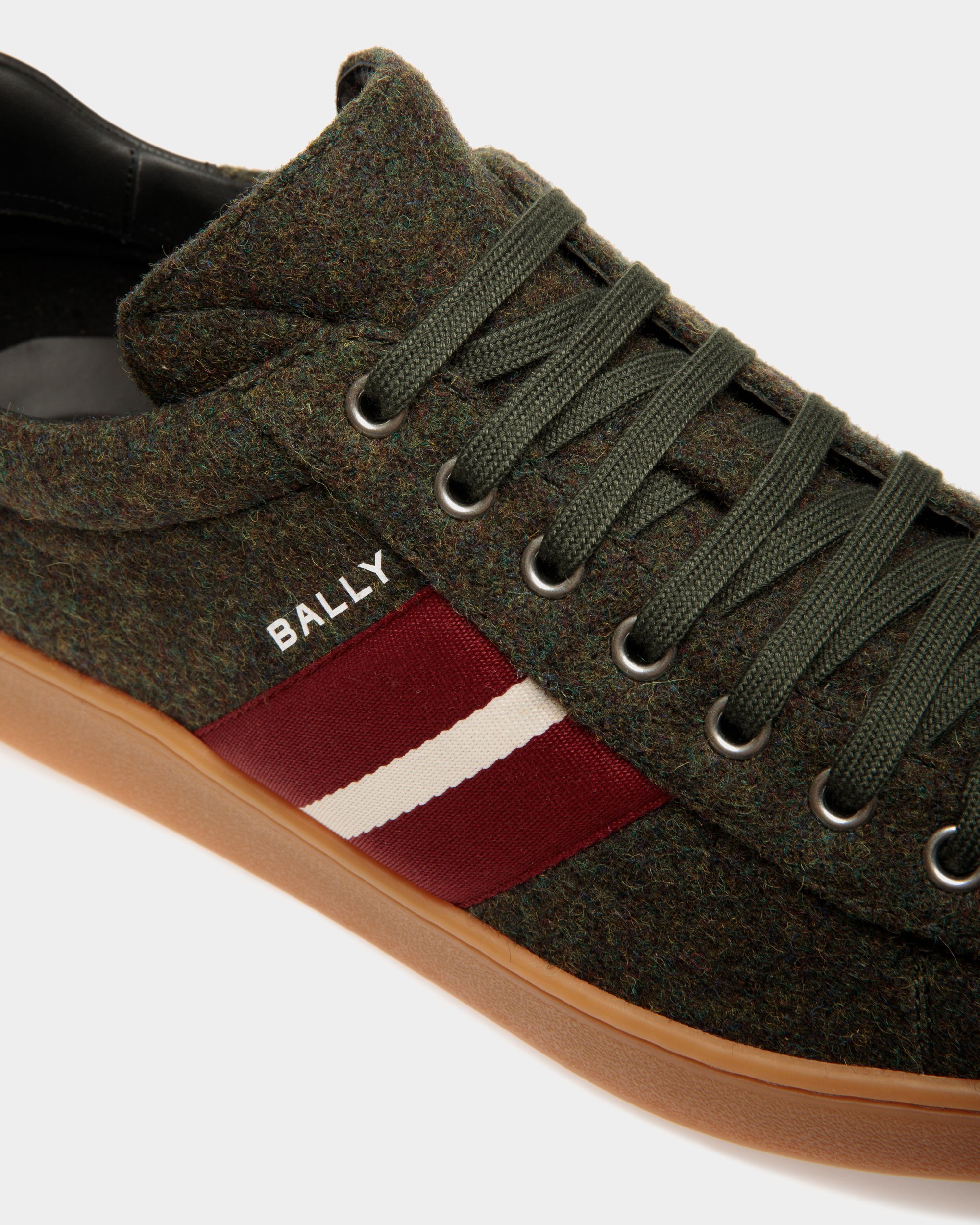 Zapatilla Tennis De Lana Y Piel Sage Green Y Negra - Hombre - Bally - 05