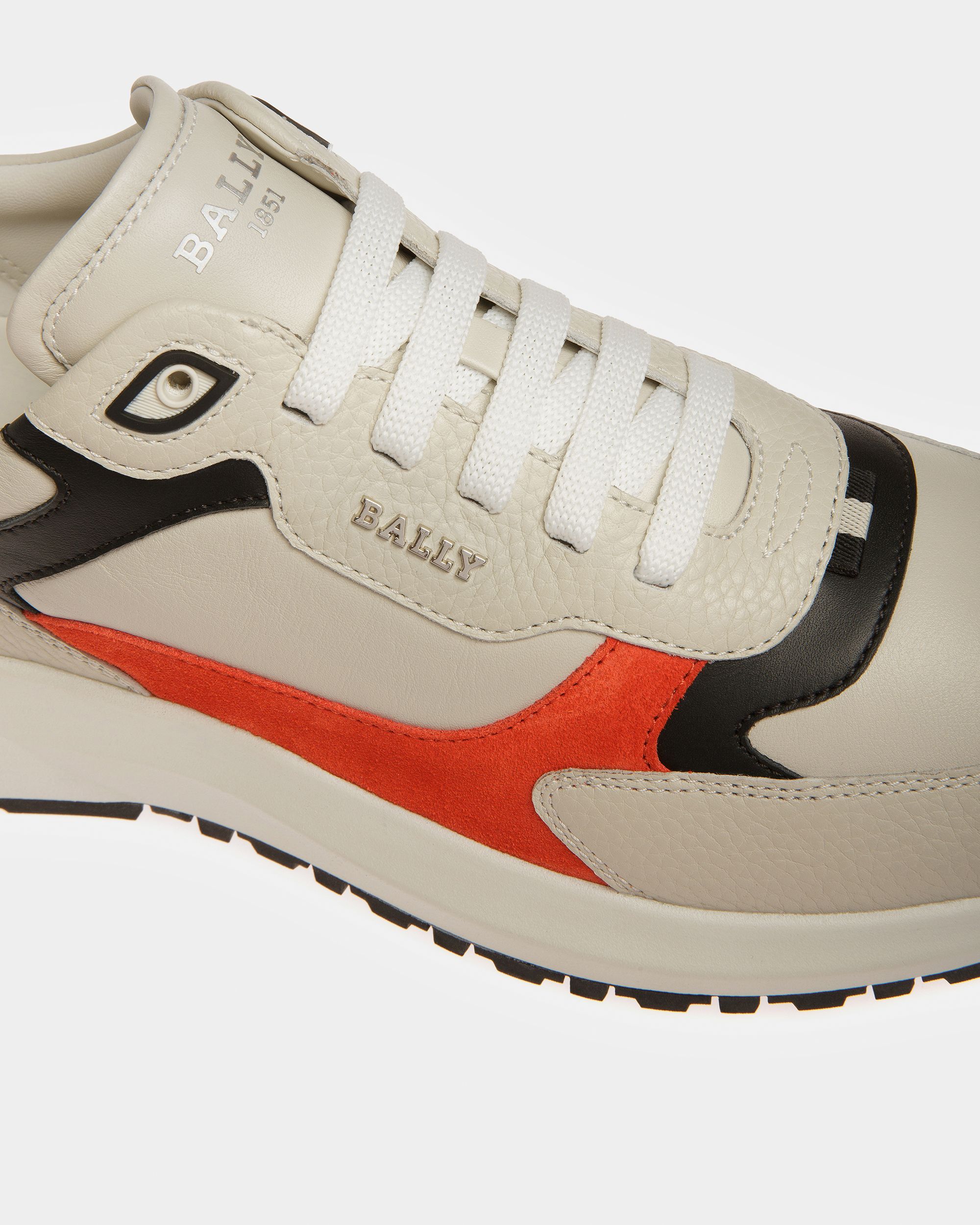 Dave Zapatillas De Tela Y Piel En Blanco Empolvado Y Naranja - Hombre - Bally - 05