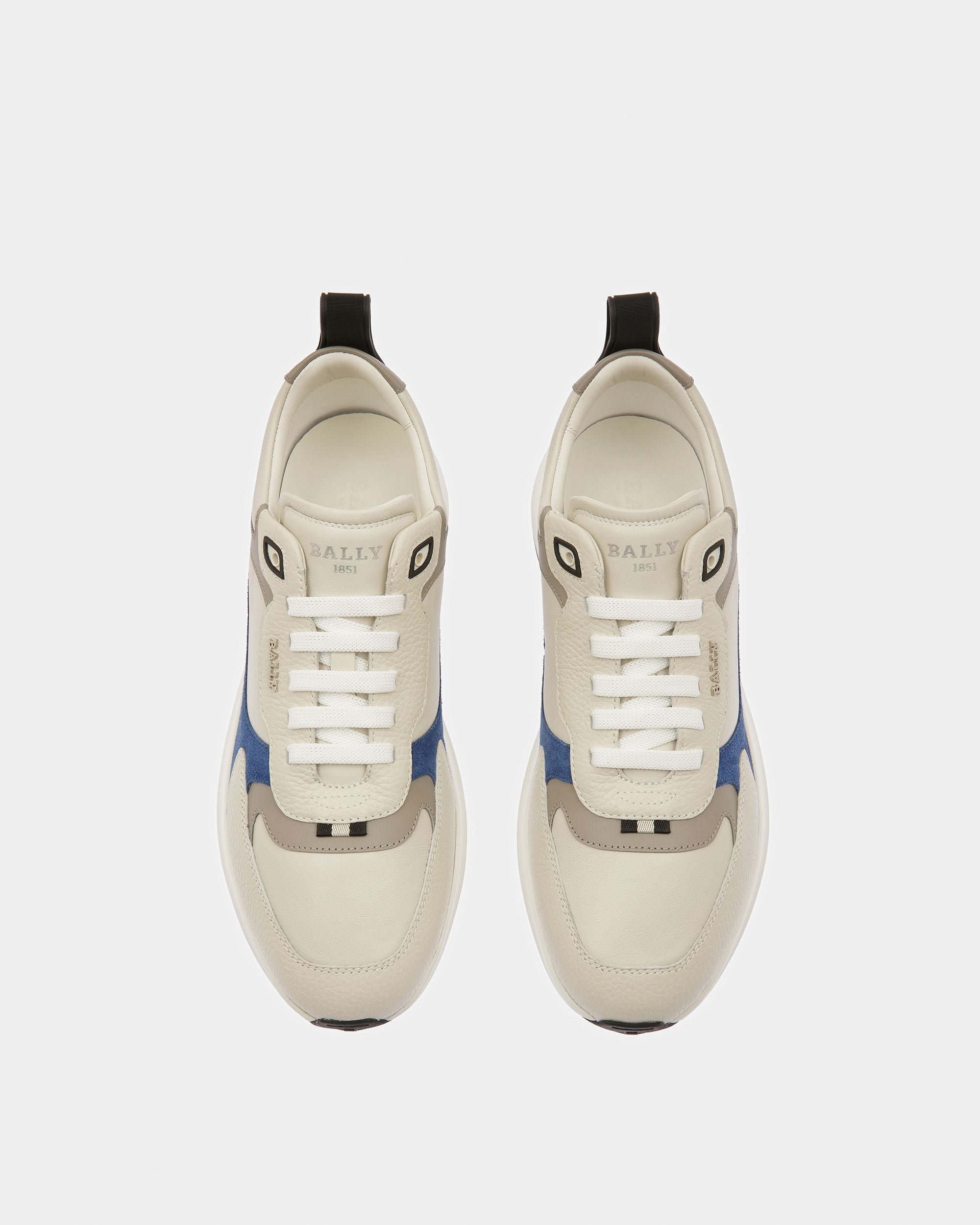 Dave Zapatillas De Tela Y Piel En Blanco Empolvado Y Azul Neón - Hombre - Bally - 02