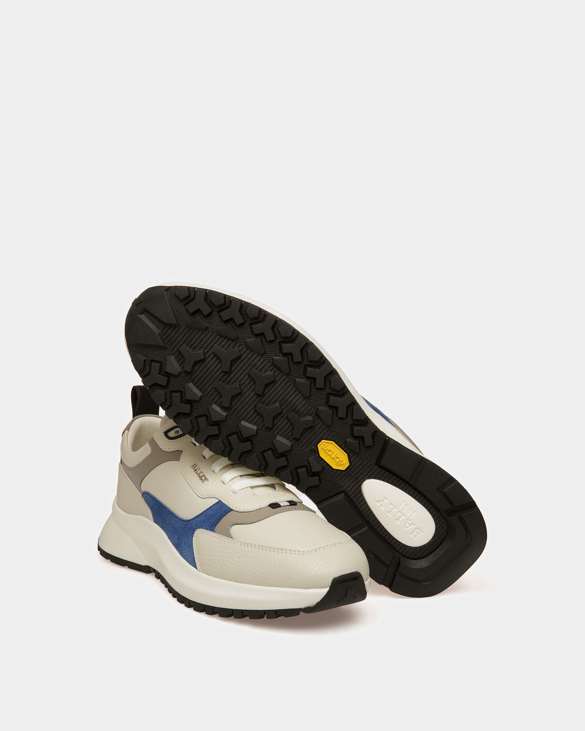 Dave Zapatillas De Tela Y Piel En Blanco Empolvado Y Azul Neón - Hombre - Bally - 04