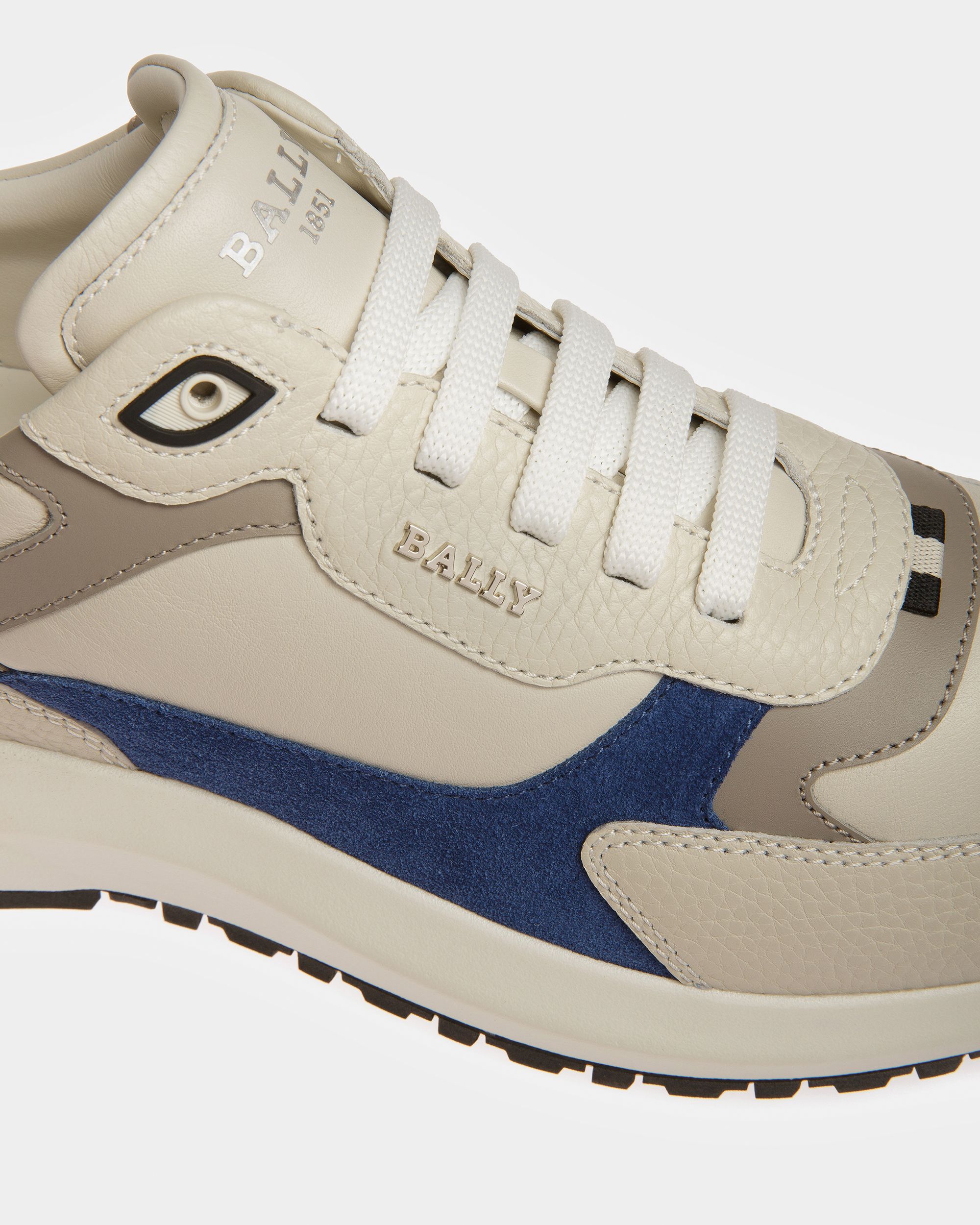 Dave Zapatillas De Tela Y Piel En Blanco Empolvado Y Azul Neón - Hombre - Bally - 05
