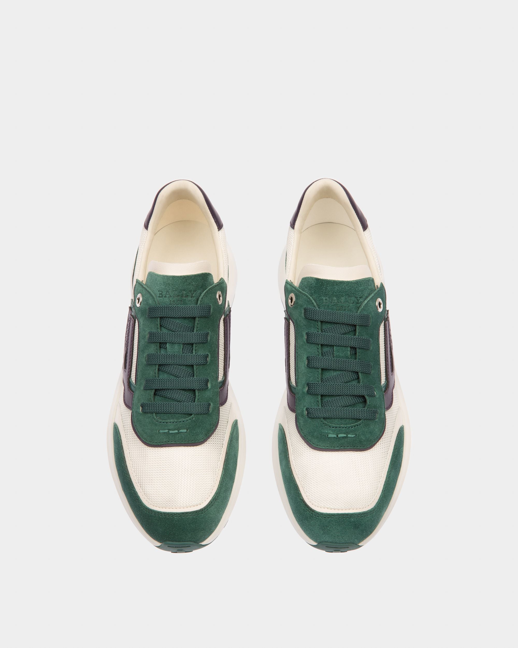 Demmy Mesh & Leather Sneakers In Green & White - Men's - Bally - 02