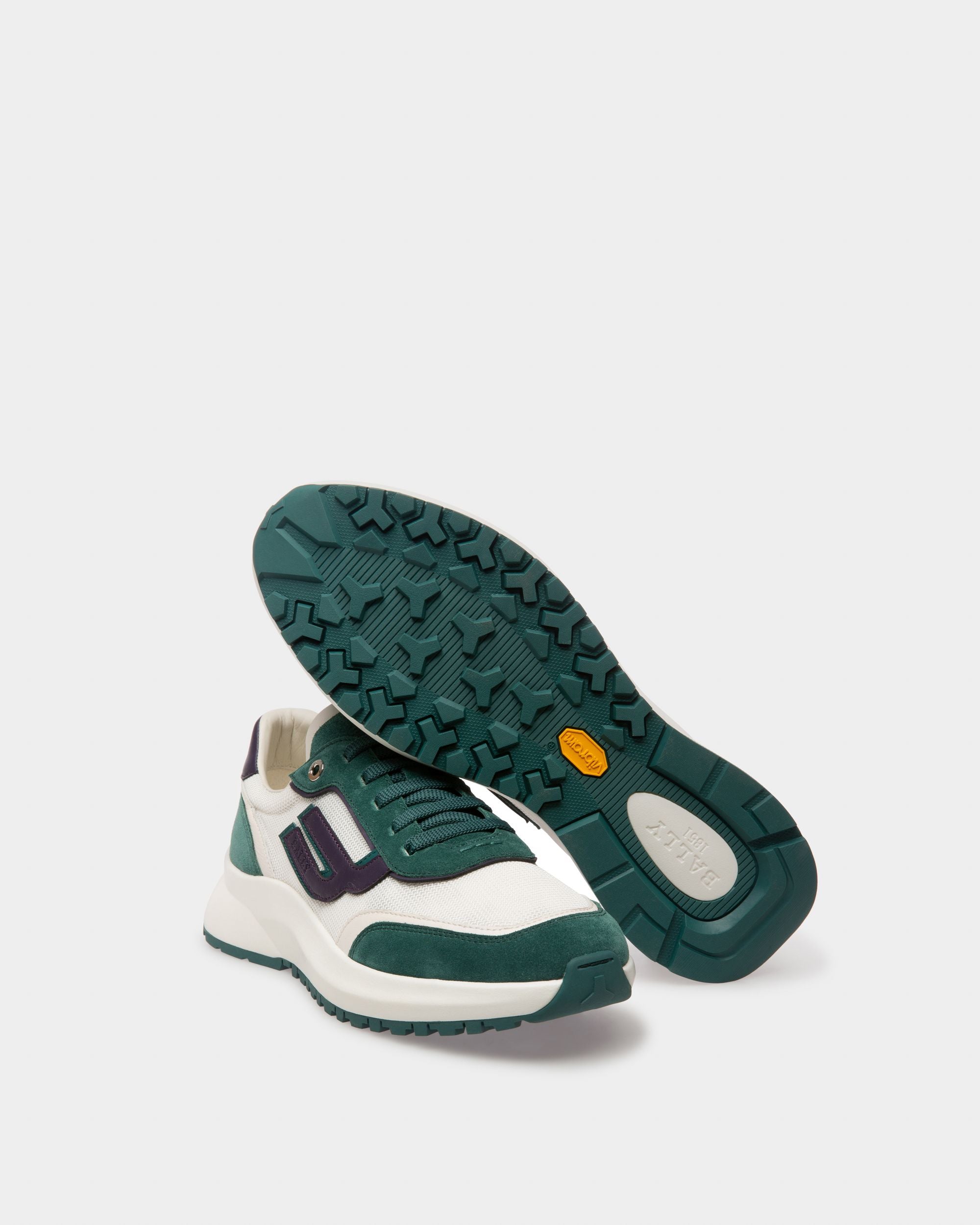 Demmy Mesh & Leather Sneakers In Green & White - Men's - Bally - 04