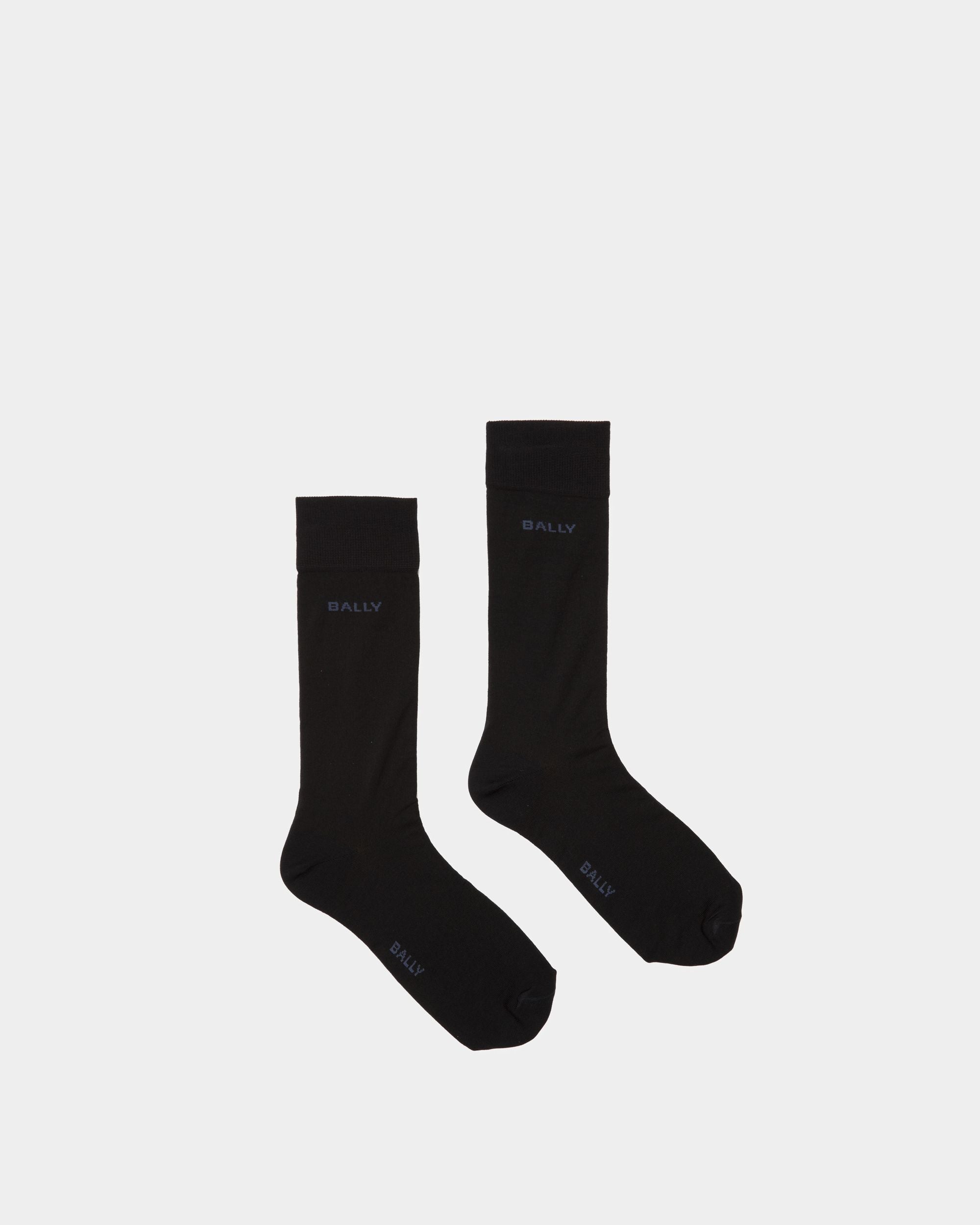 Logo Socks In Ink And Indigo Cotton Mix - Hombre - Bally - 01