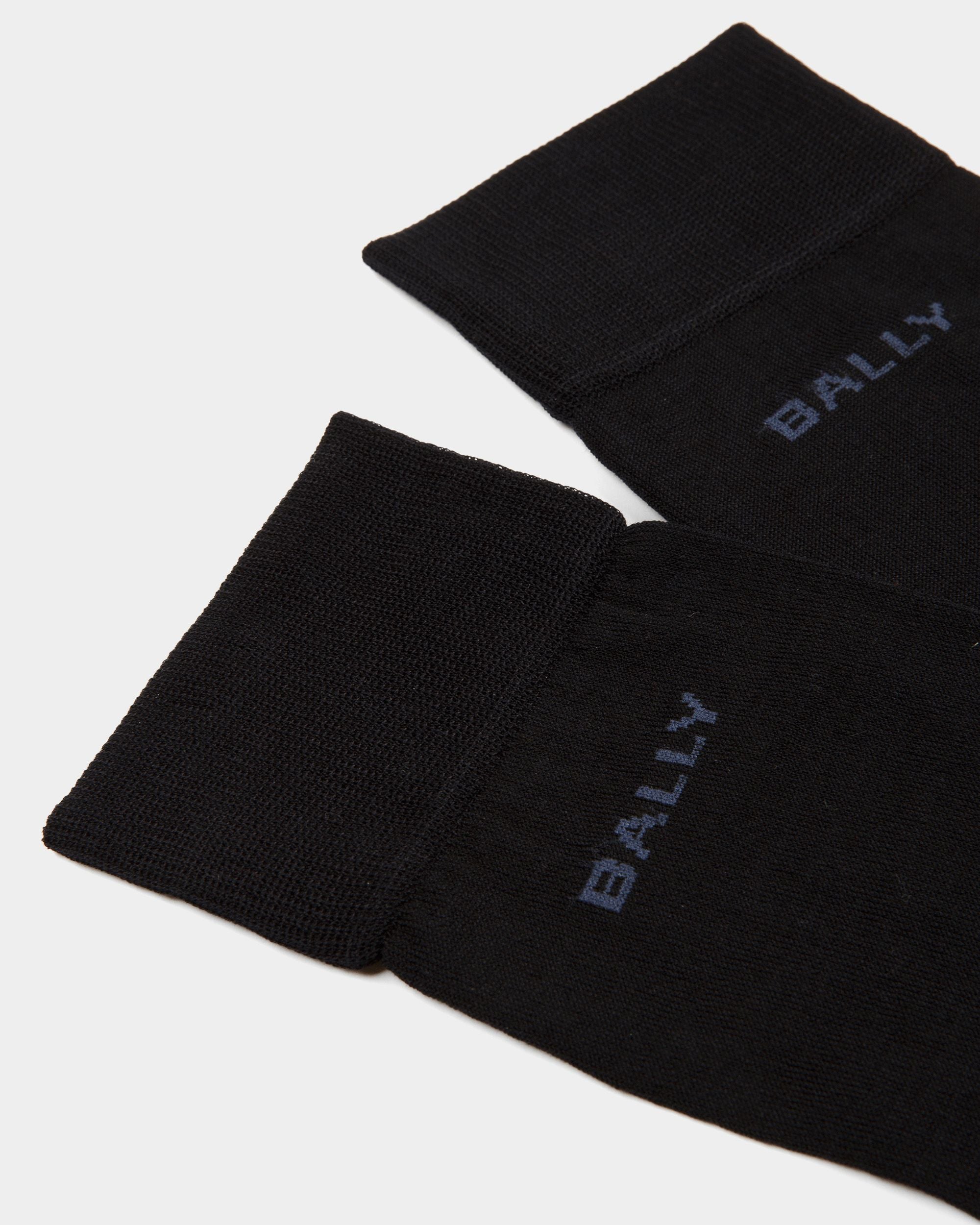 Logo Socks In Ink And Indigo Cotton Mix - Men's - Bally - 02