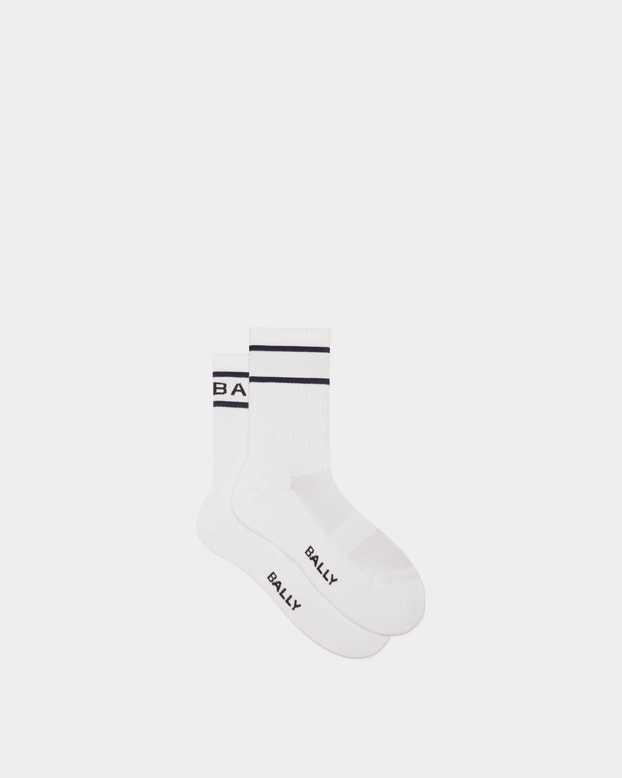 Calcetines Stripe De Algodón Blanco Y Navy Blue - Hombre - Bally - 01