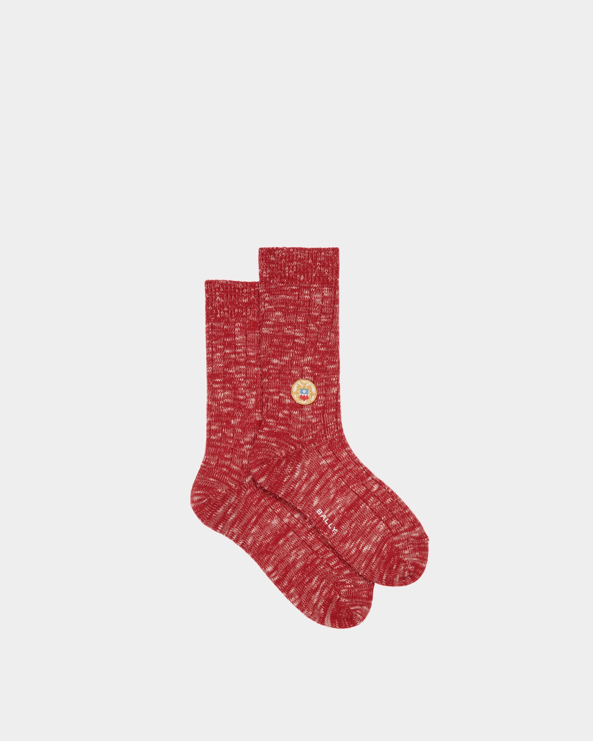 Socks With a Bally Crest Logo in Candy Red Wool - Men's - Bally - 01