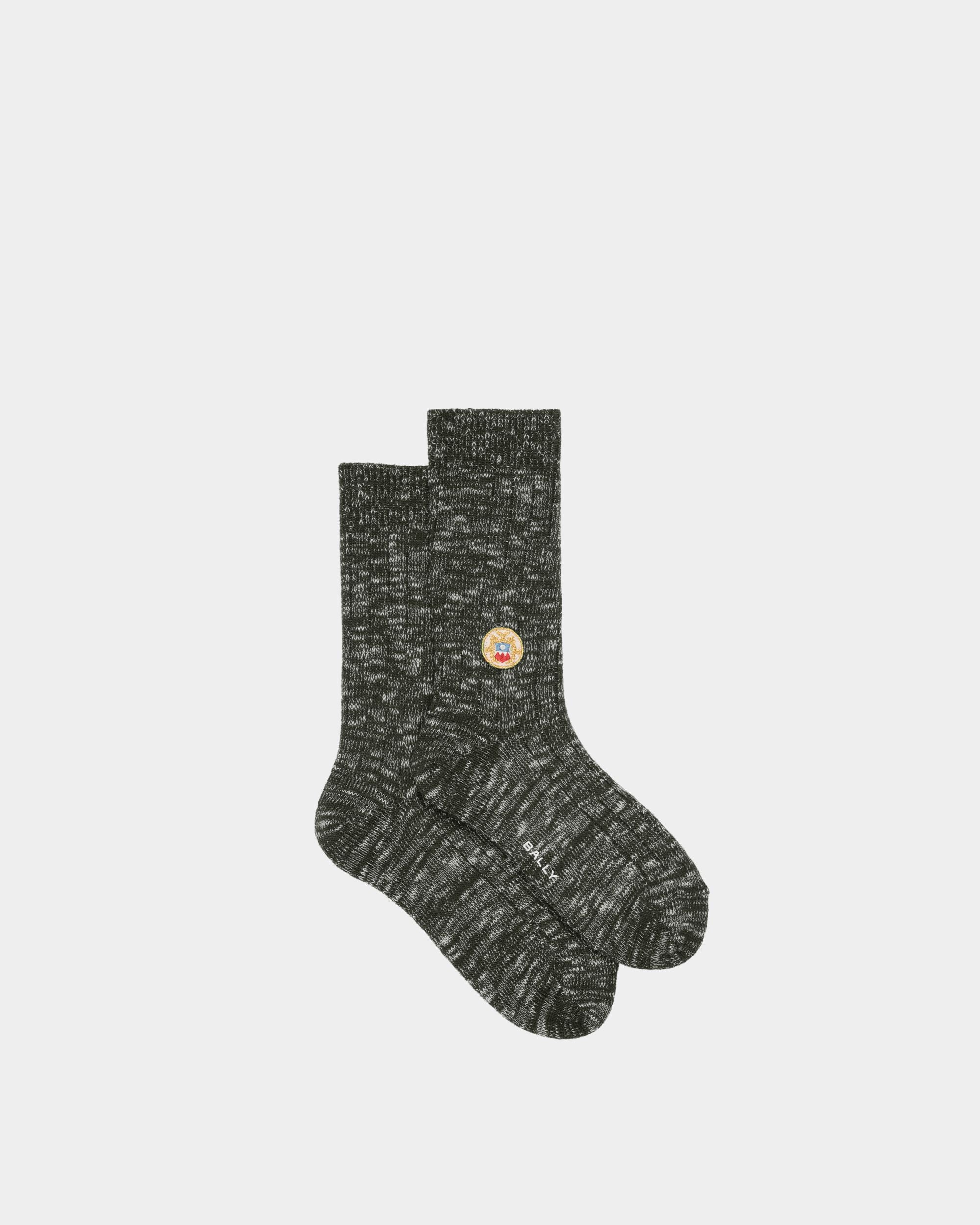 Socks With a Bally Crest Logo in Bottle Green Wool - Men's - Bally - 01