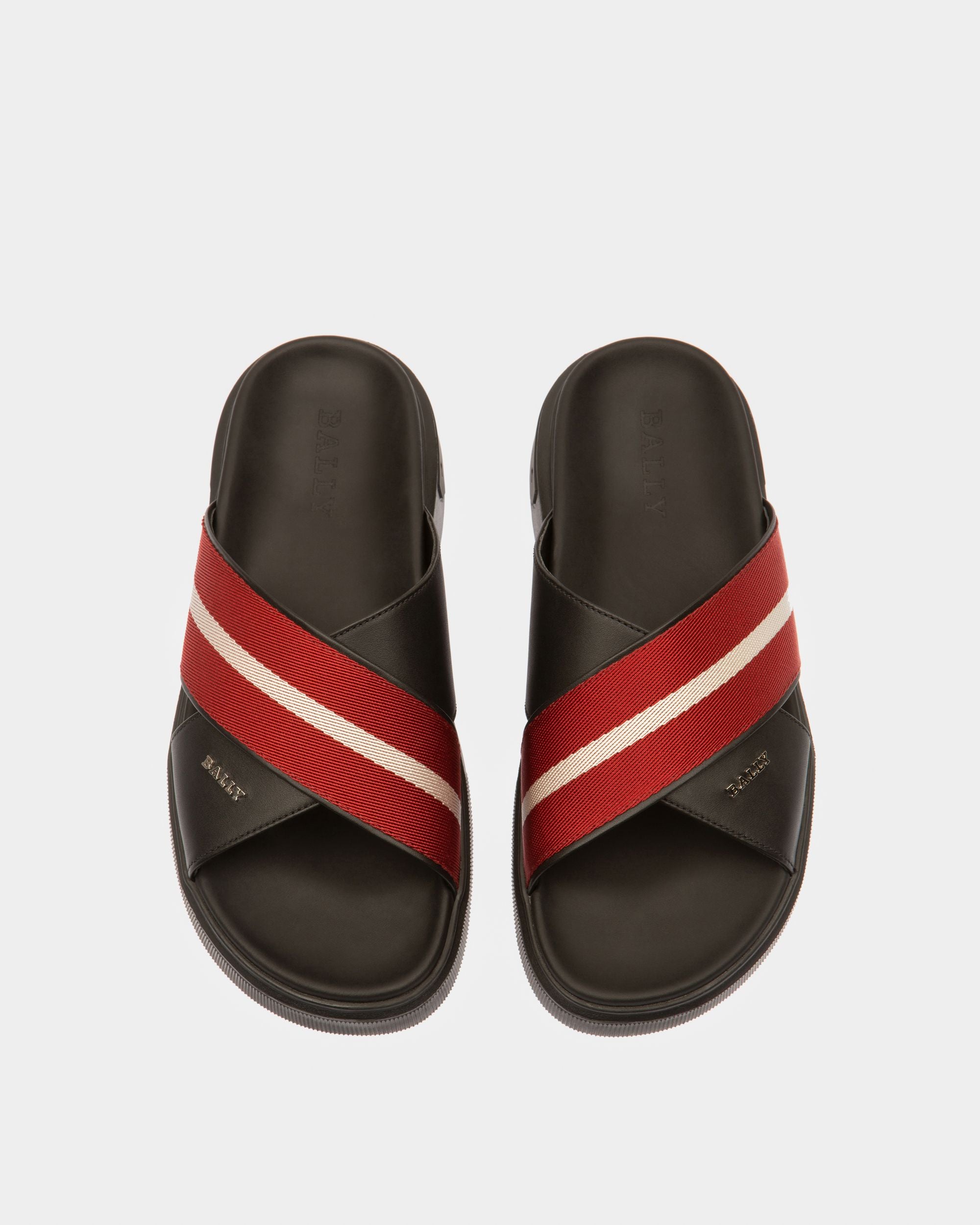 Jake Leather Sandals In Black & Bally Red - Men's - Bally - 02