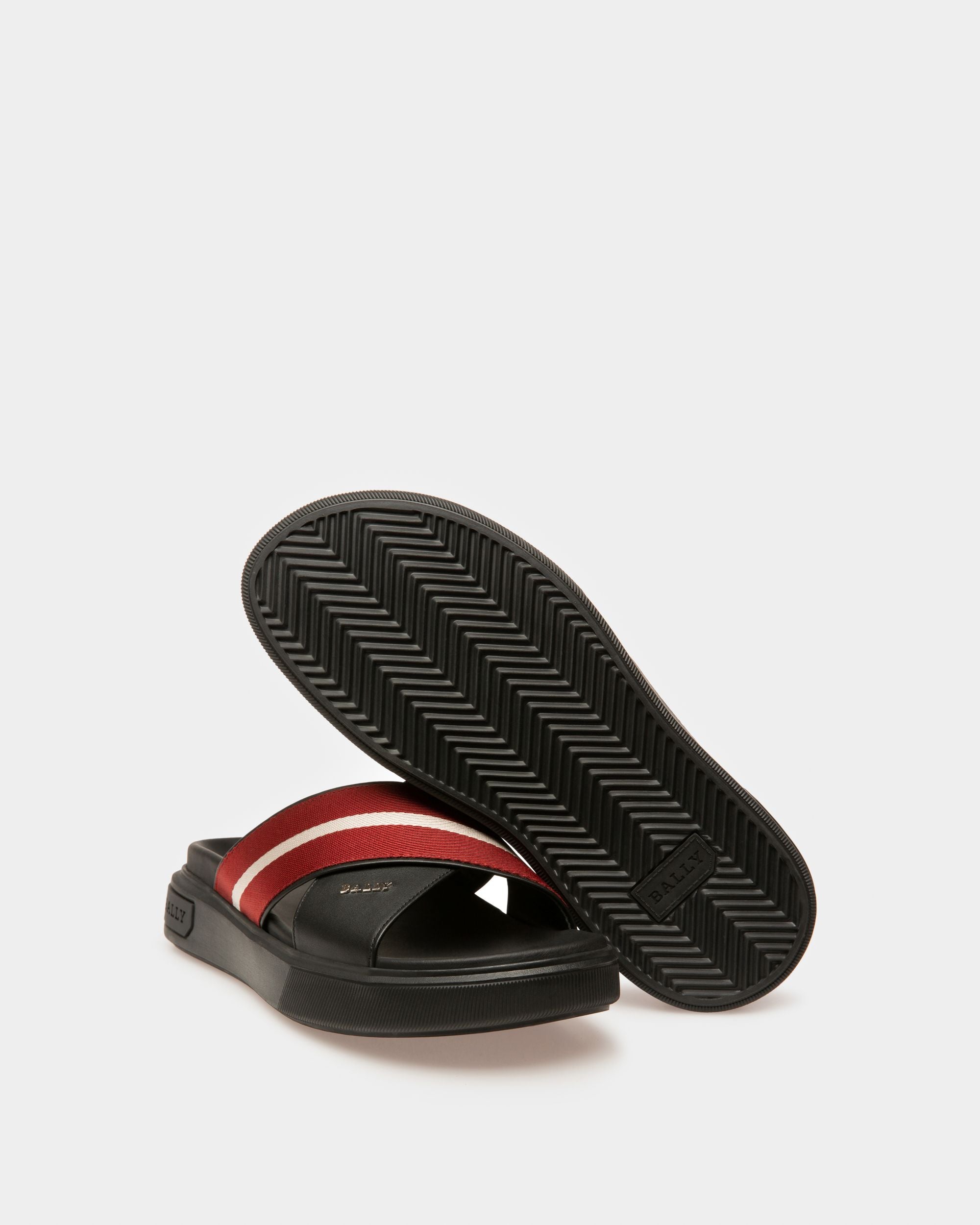 Jake Leather Sandals In Black & Bally Red - Men's - Bally - 04