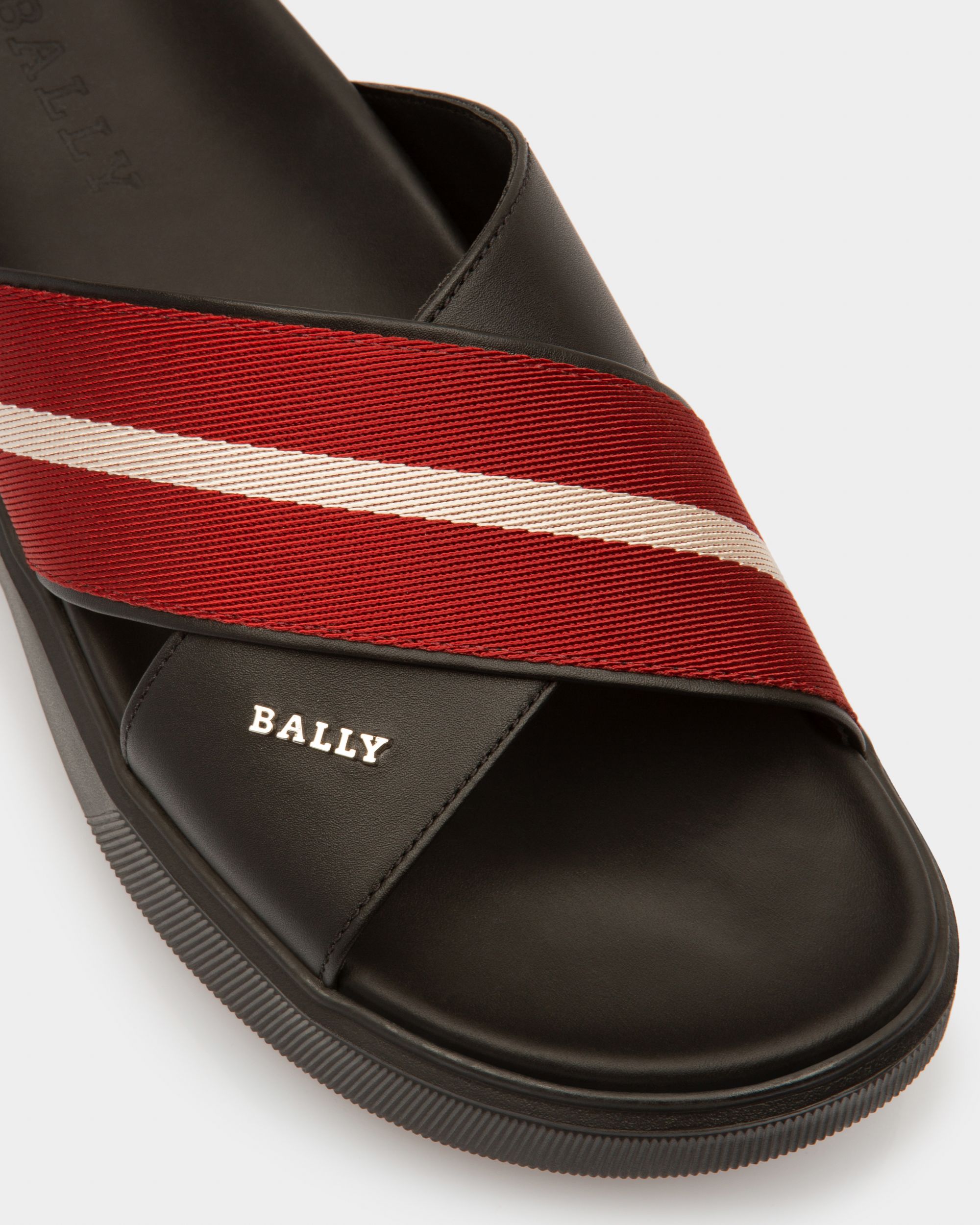 Jake Leather Sandals In Black & Bally Red - Men's - Bally - 05