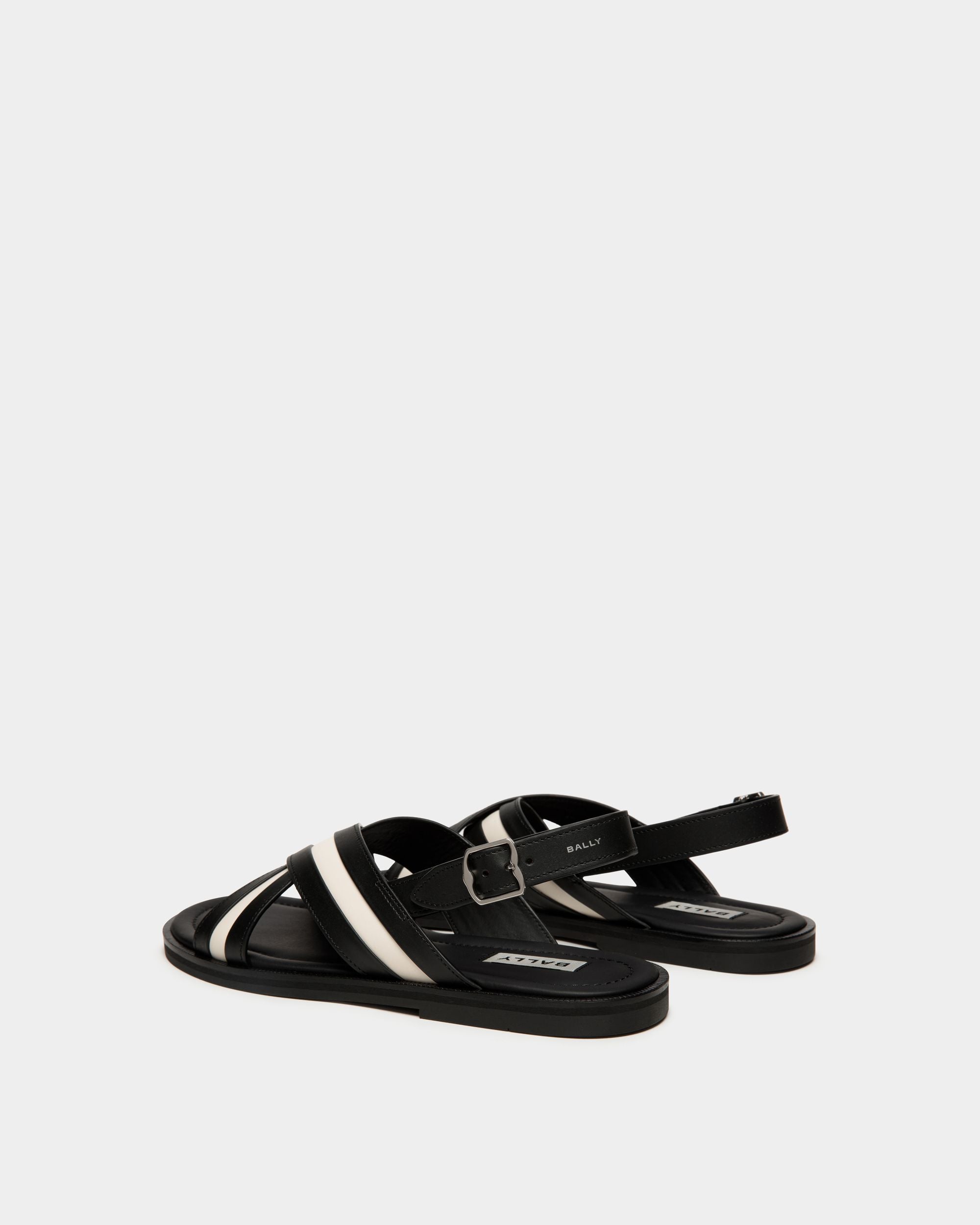 Glide Sandal In Black And White Leather - Hombre - Bally - 03