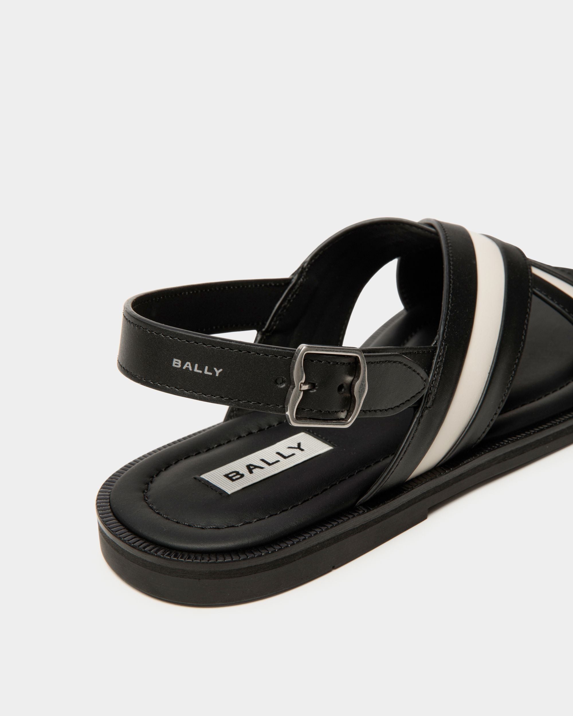 Glide Sandal In Black And White Leather - Hombre - Bally - 04