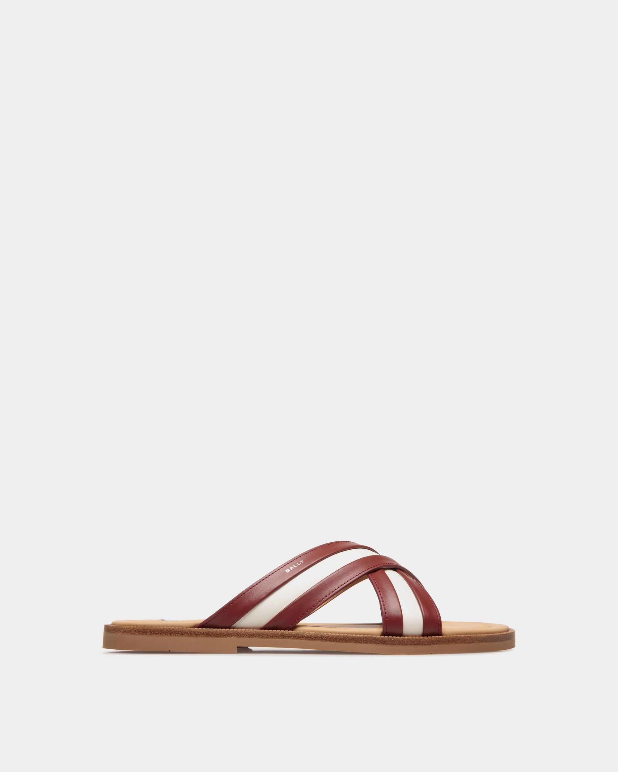 Glide Sandal in Red and White Fabric and Brown Leather - Men's - Bally - 01