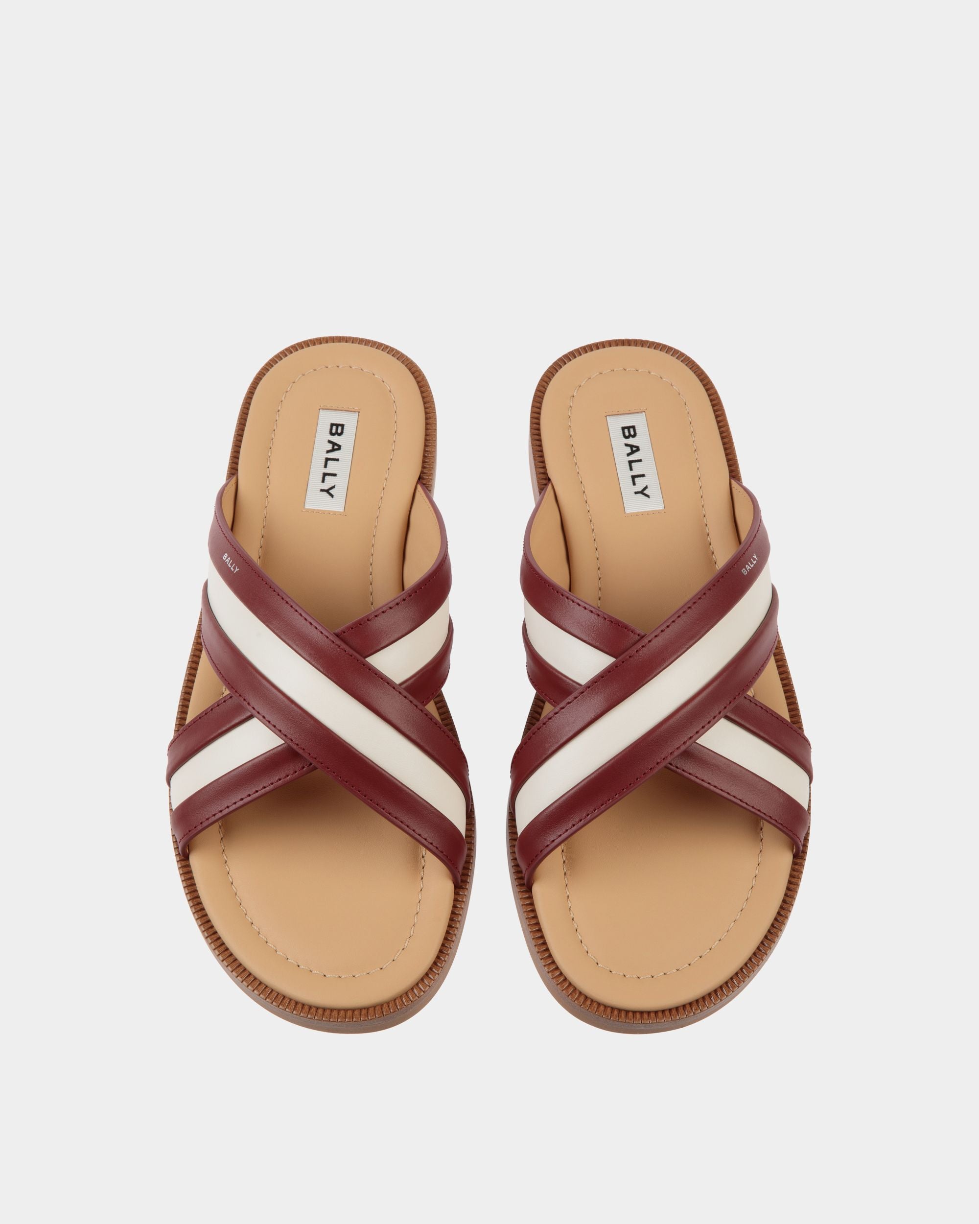 Glide Sandal in Red and White Fabric and Brown Leather - Men's - Bally - 04