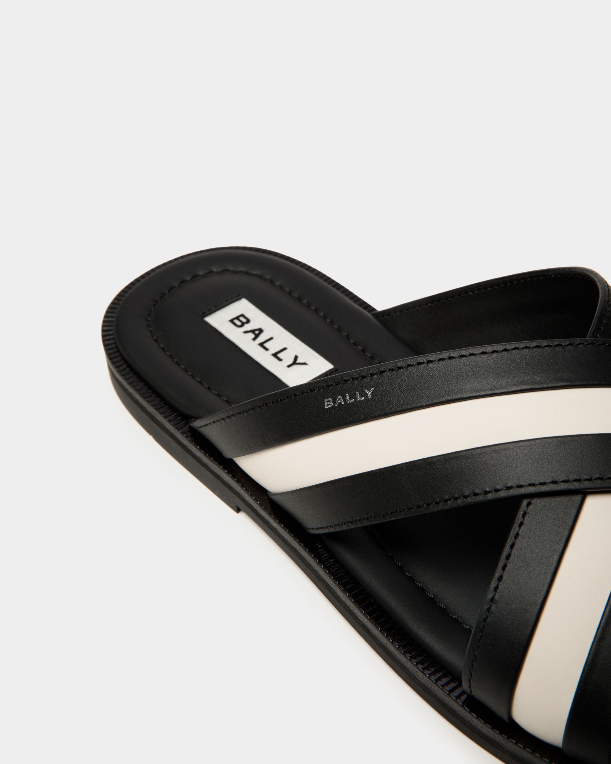 Glide Slip-on Sandal In Black And White Leather - Hombre - Bally - 04