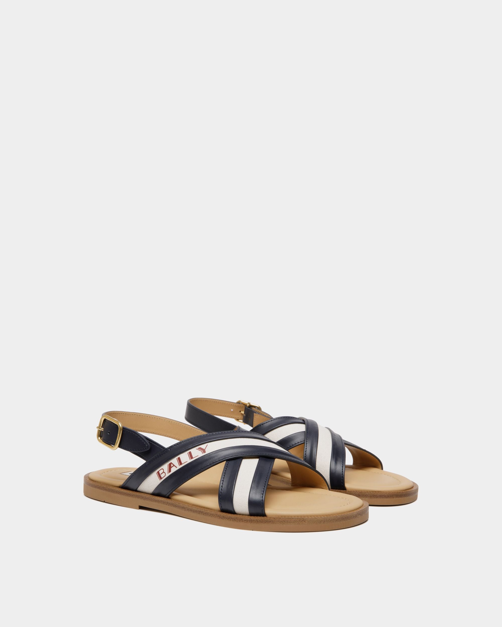 Sandalia De La Summer Capsule En Navy Blue, Cuero Y Lona Natural - Hombre - Bally - 02