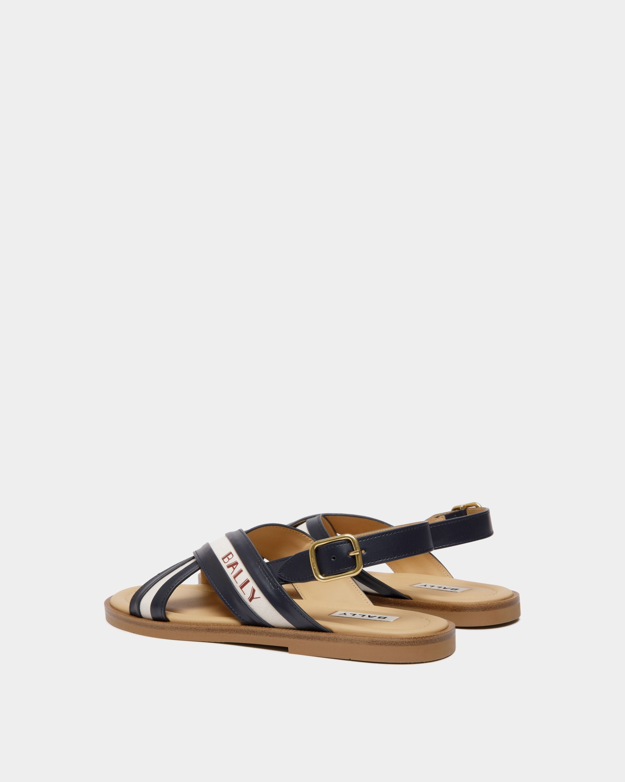 Sandalia De La Summer Capsule En Navy Blue, Cuero Y Lona Natural - Hombre - Bally - 03