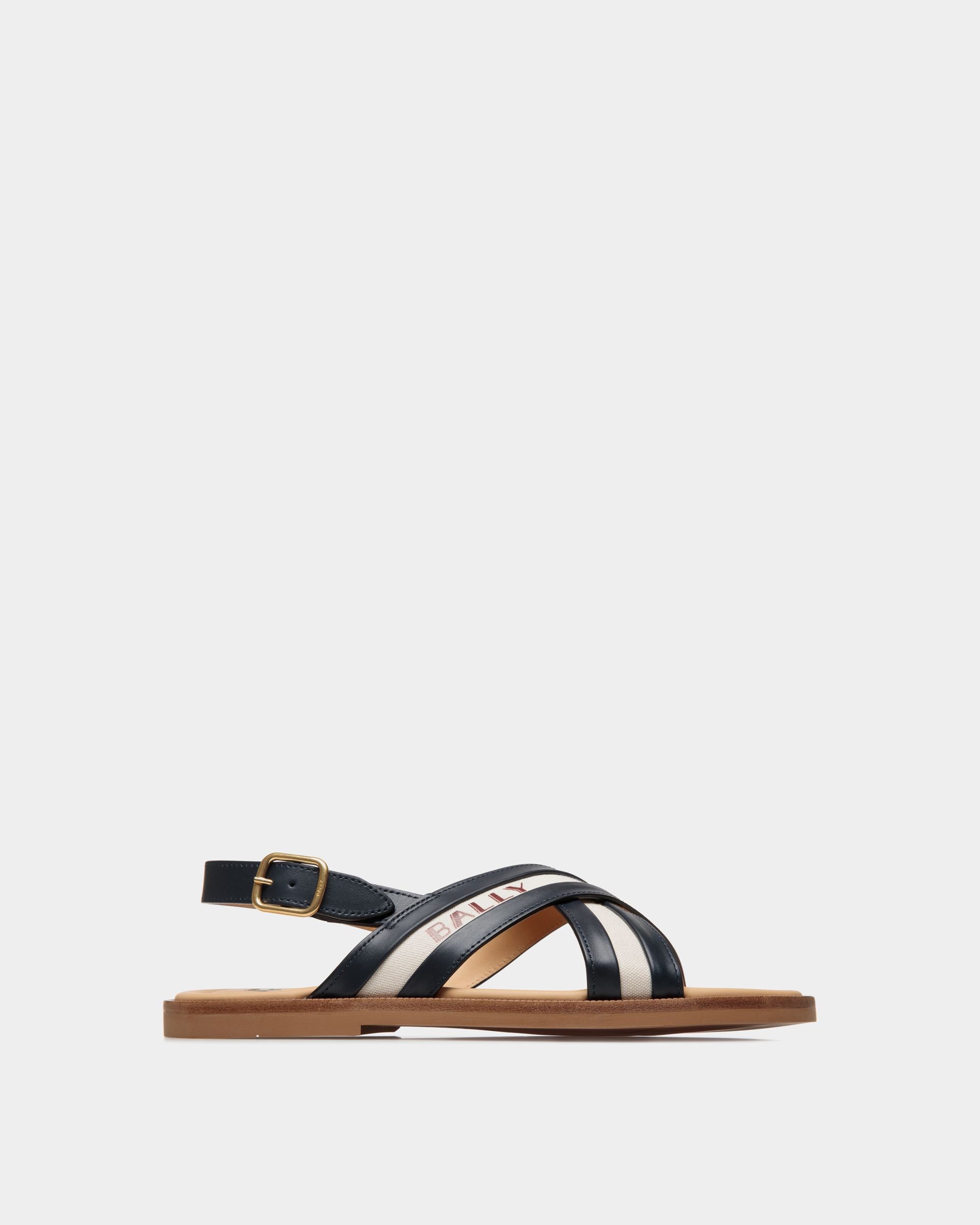 Summer Capsule Sandal In Navy Blue And Natural Leather And Canvas - Men's - Bally - 01