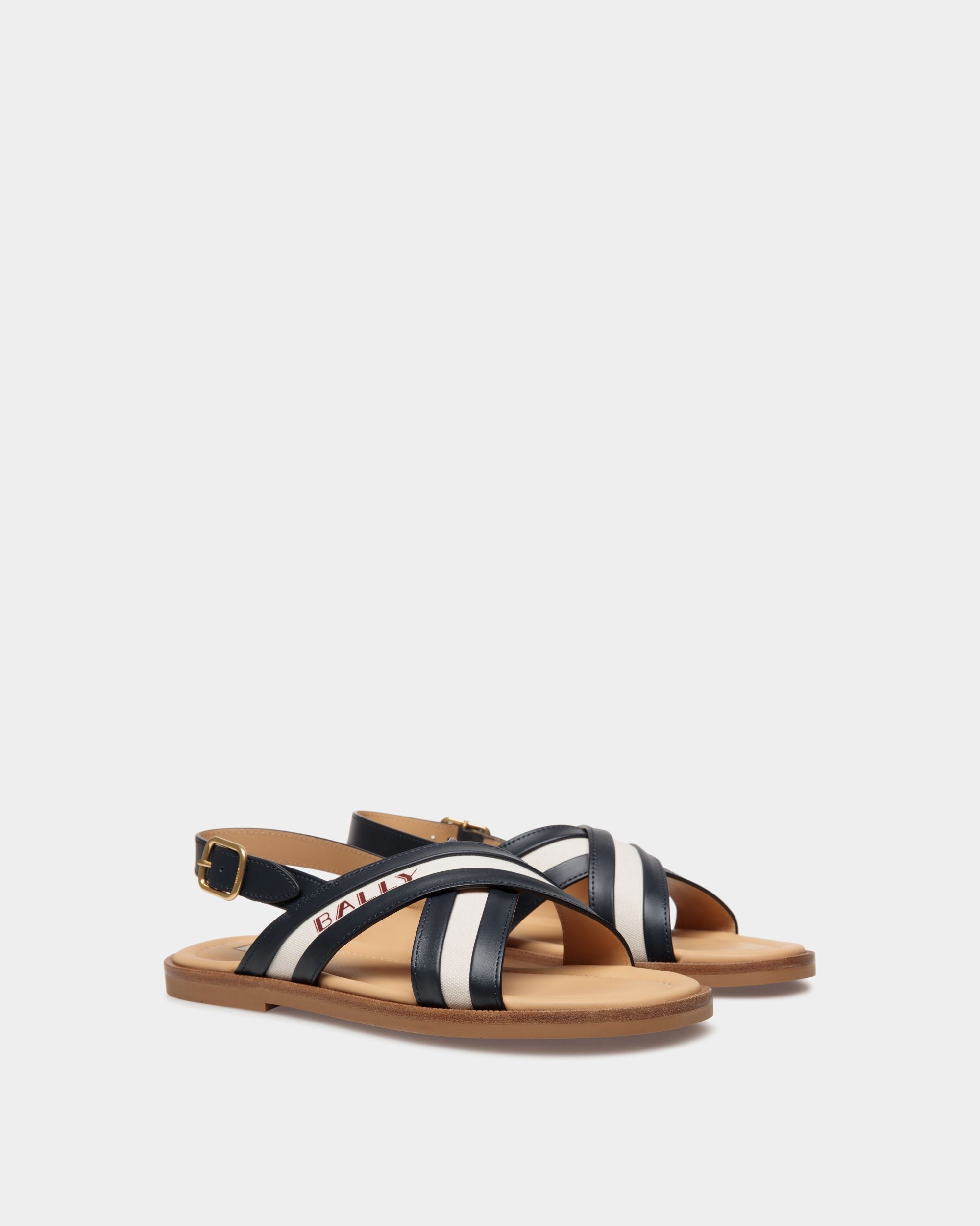 Summer Capsule Sandal In Navy Blue And Natural Leather And Canvas - Men's - Bally - 02